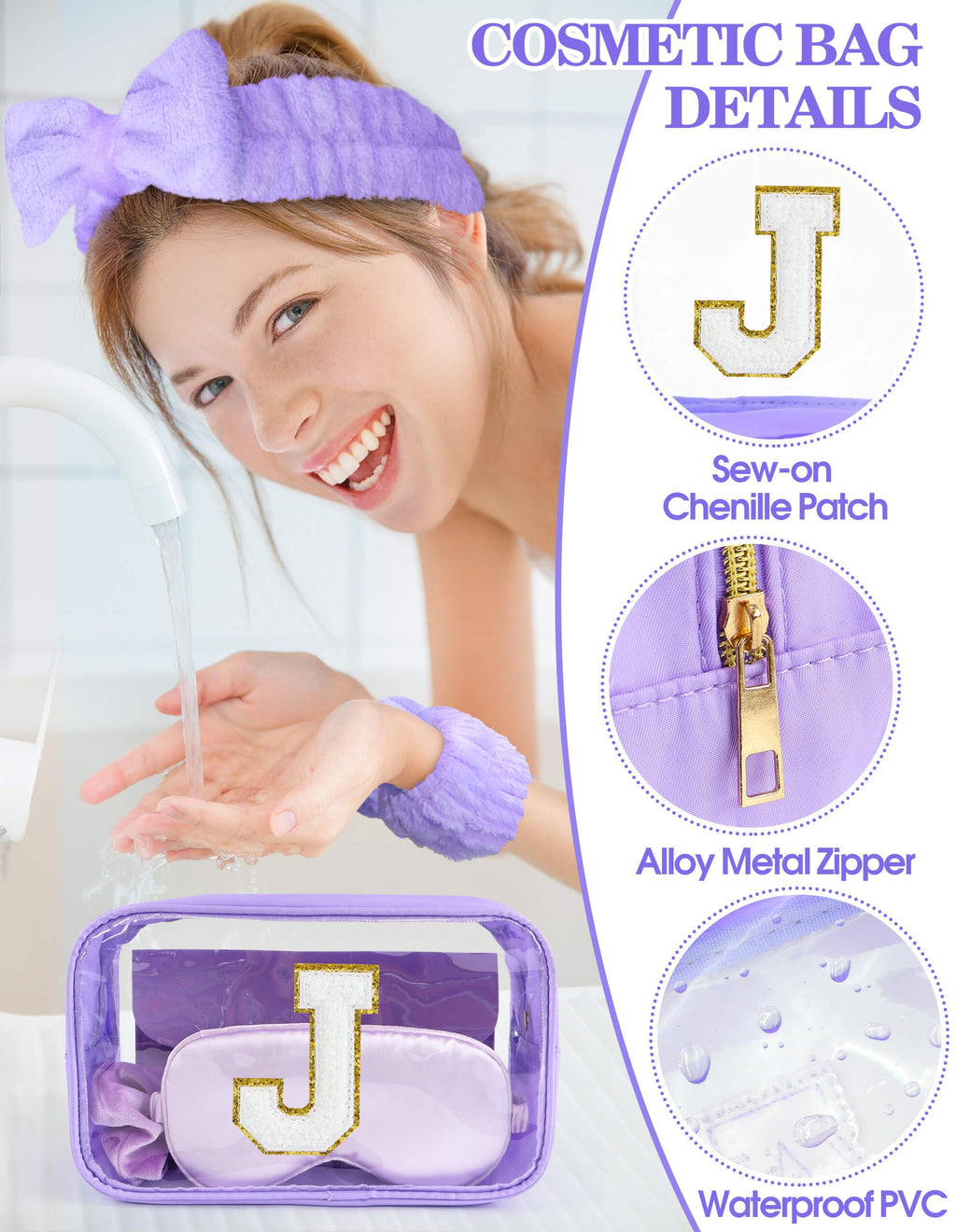 Sweet Lion Gift Sets for Women | Initial Makeup Bag & 7‑Piece Brush Set + Spa Headbands