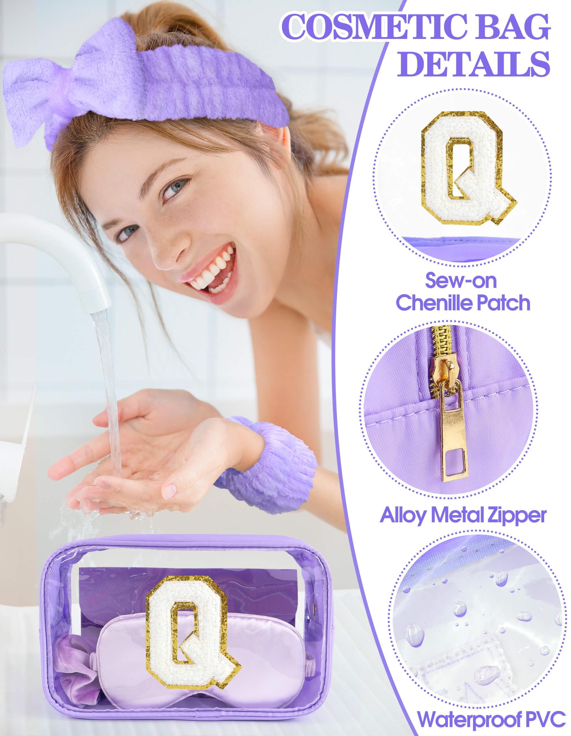 Sweet Lion Gift Sets for Women – Initial Makeup Bag & Purple Spa Kit for Teens & Bridesmaids
