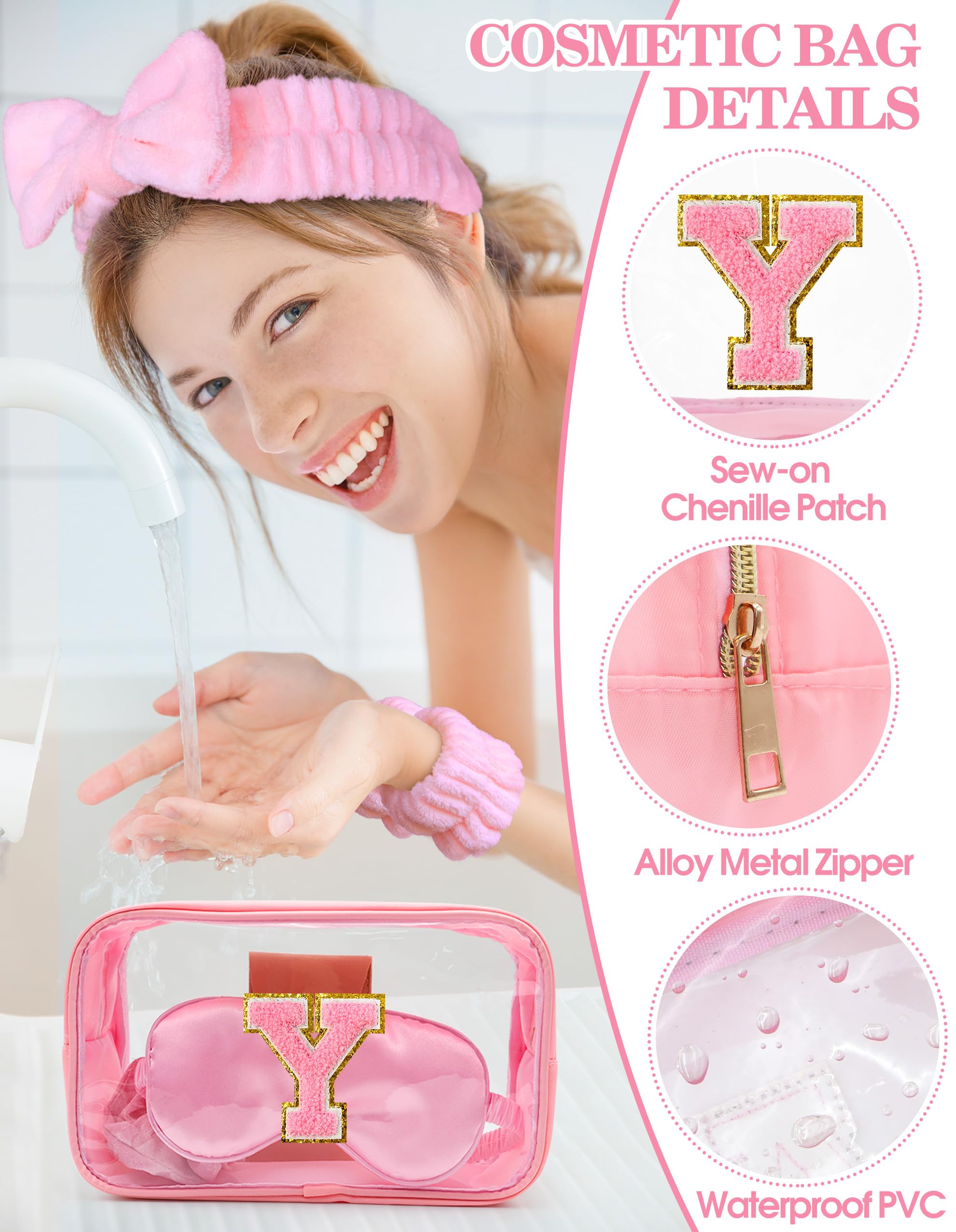 Sweet Lion Gift Sets for Women | Initial Makeup Bag & Brush Set | Pink Spa Kit