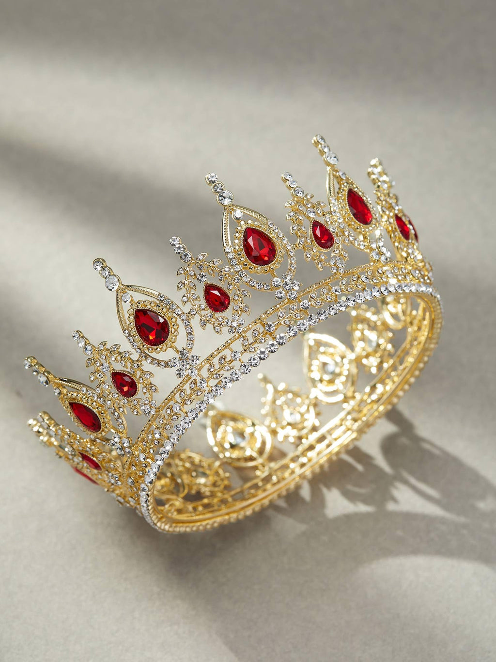 SWEETV Royal Queen Crown – Red Wedding Tiara with Austrian Crystals | Bailey