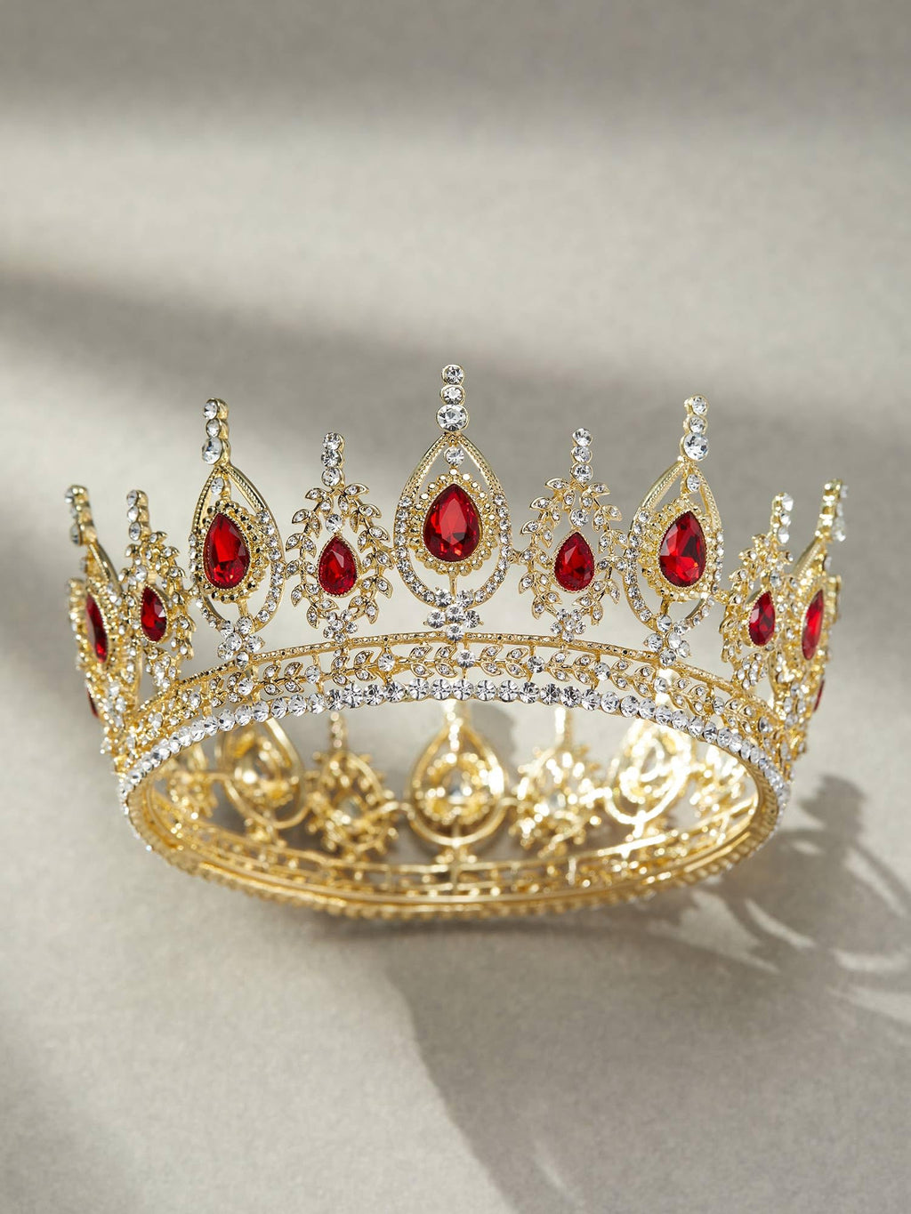 SWEETV Royal Queen Crown – Red Wedding Tiara with Austrian Crystals | Bailey