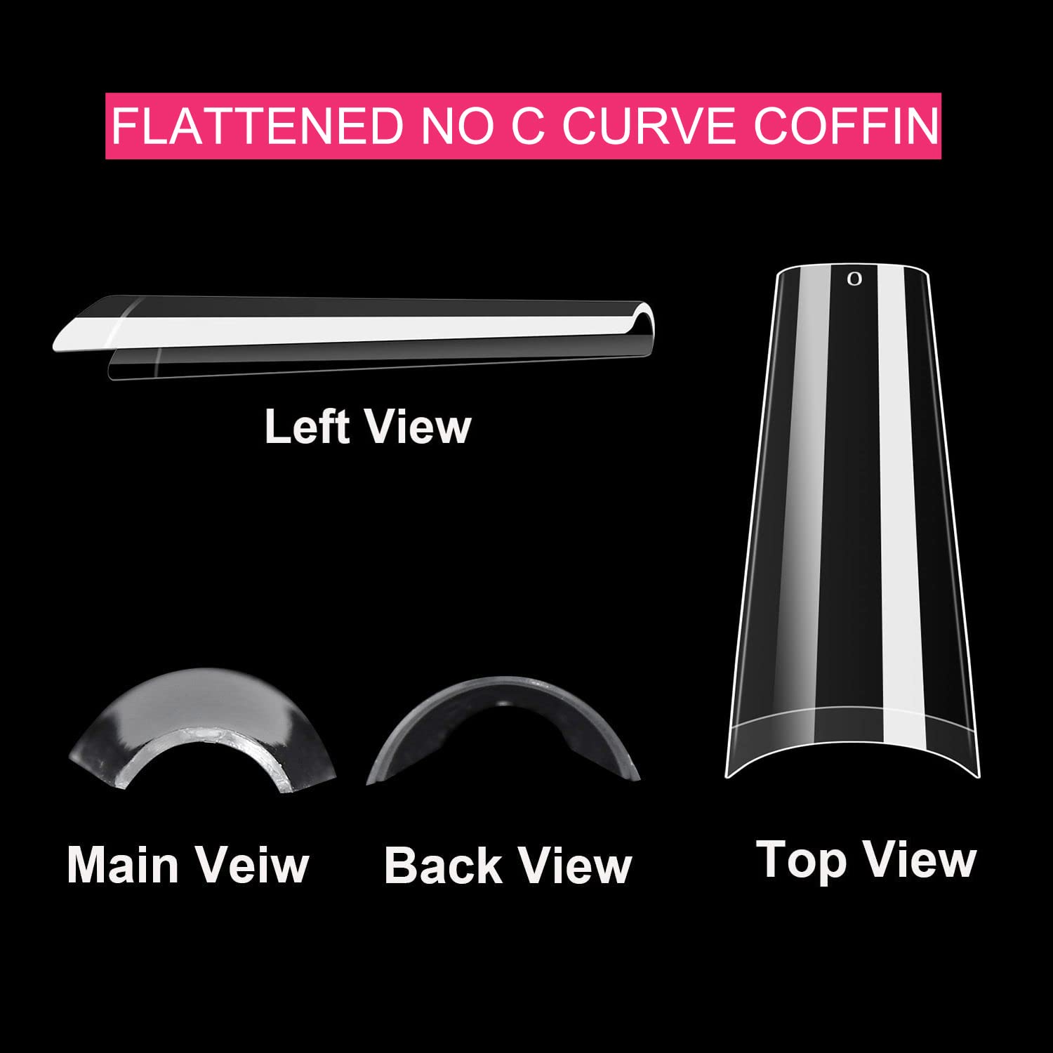 SWETIDY 500pcs No C Curve XL Coffin Nail Tips – Clear Long Coffin Acrylic Nails, 10 Sizes in Box
