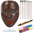 SWHDT Makeup Practice Face Board Set – 5D Silicone Full Face Head with Brushes & Eyebrow Pen (Dark Brown)