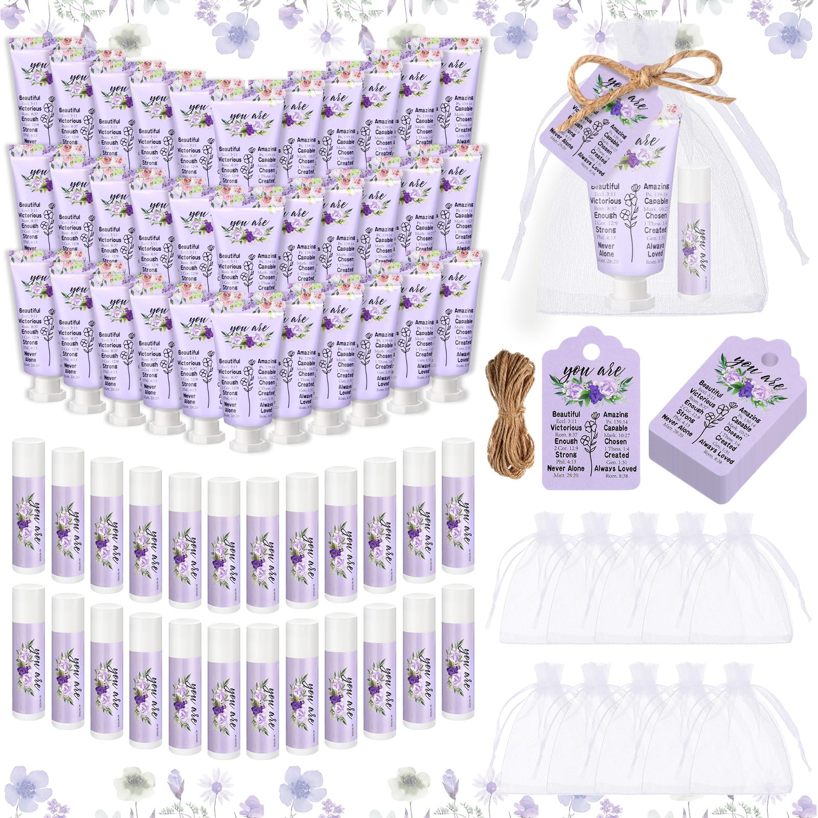 Swiffen 24-Set Christian Hand Cream and Lip Balm Gift Set – Travel-Size, Bible Verse Design, Elegant Gift for Women
