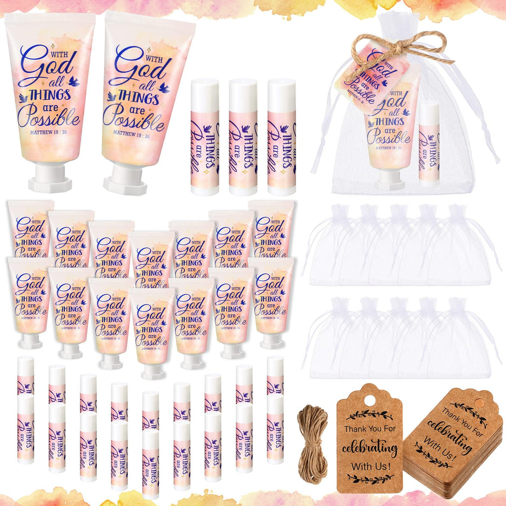 Swiffen 24-Set Christian Hand Cream & Lip Balm Gift Set for Women | Travel Size + Bible Verse Design