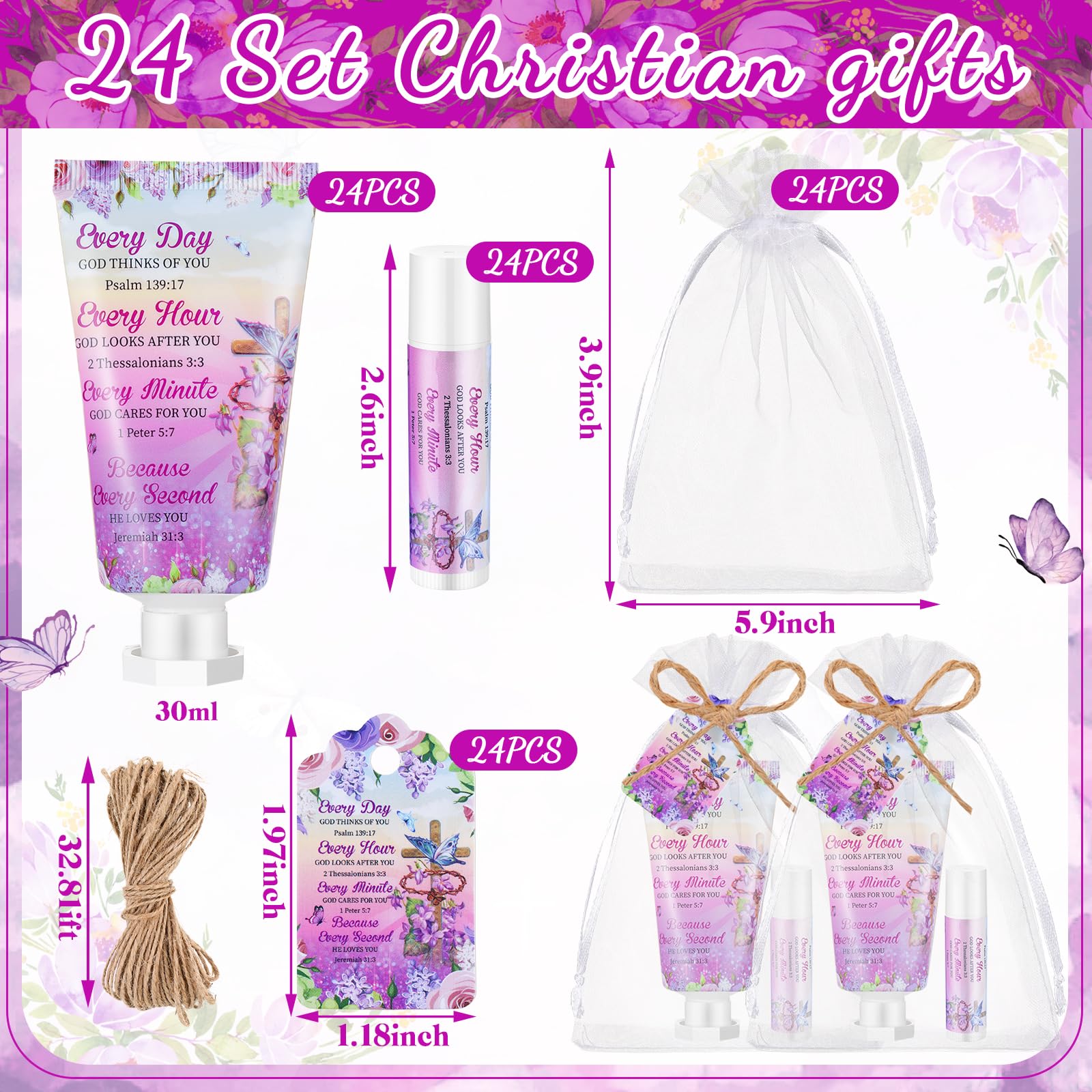 Swiffen 24-Pack Christian Hand Cream & Lip Balm Gift Set – Travel Size, Bible Verse Design