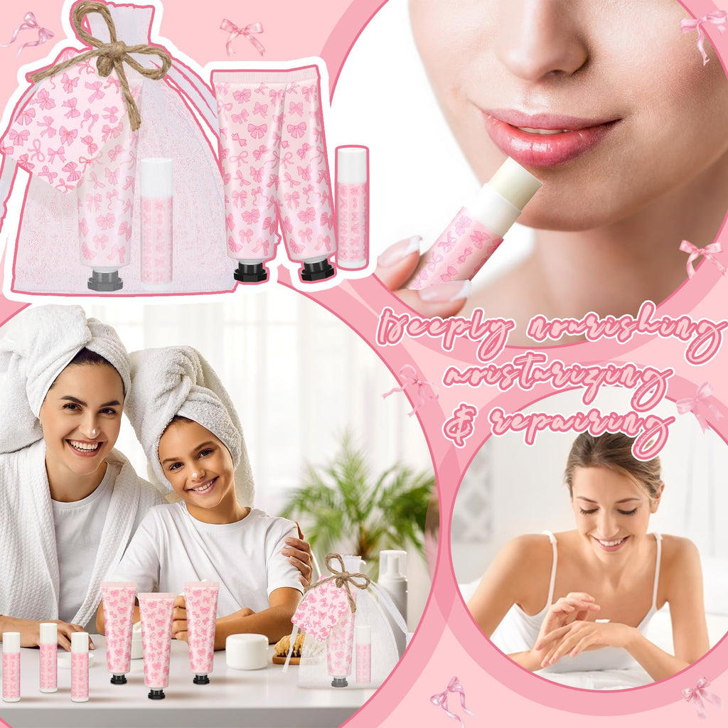 Swiffen Coquette 48-Set Pink Bow Baby Shower Favors – Hand Cream & Lip Balm