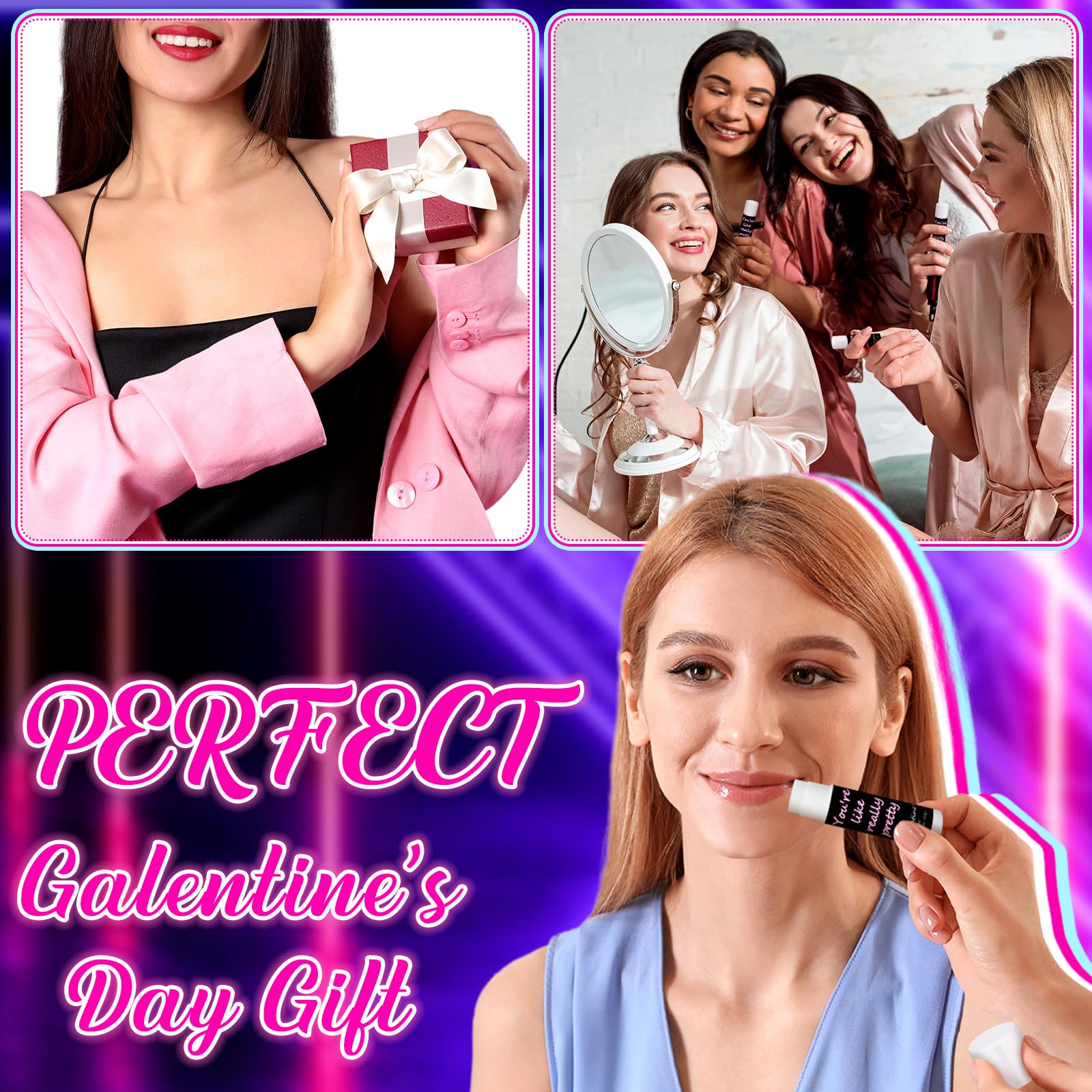 Swiffen 50-Pack Valentine's Lip Balms Bulk Gifts for Women – Galentine's Day Neon
