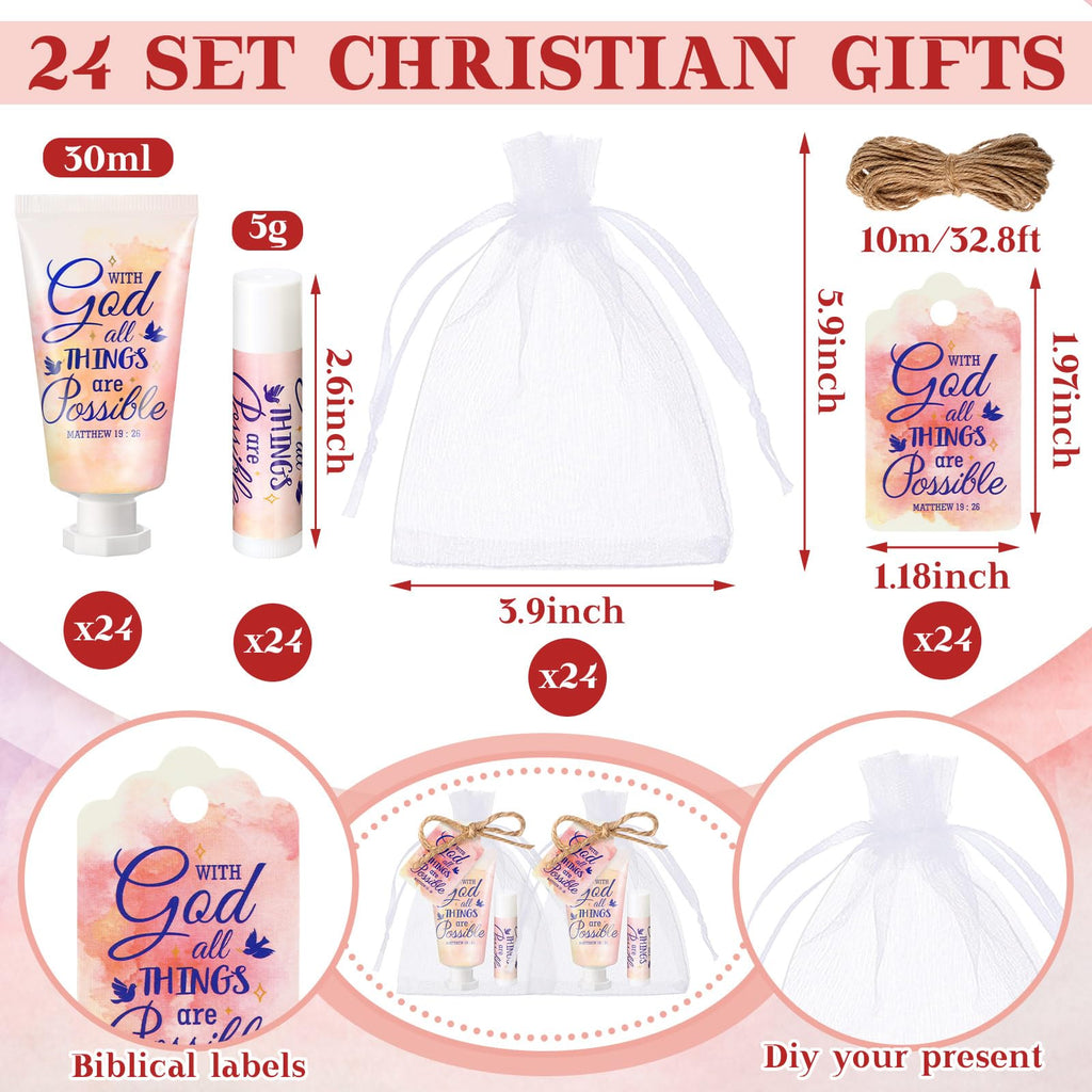 Swiffen 24-Set Christian Hand Cream & Lip Balm Gift Set for Women | Travel Size + Bible Verse Design