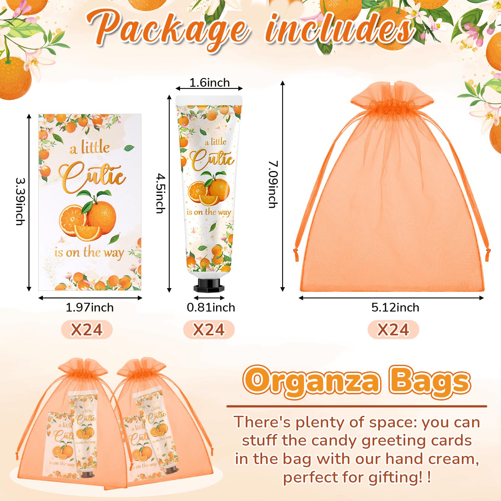 Swiffen 24 Sets Baby Shower Hand Cream Favors – Orange Cutie with Organza Bags