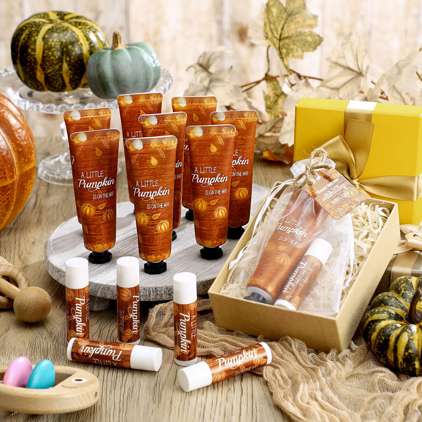 Swiffen 48 Sets 192 Pcs Fall Thanksgiving Baby Shower Gifts Bulk – Pumpkin Hand Cream & Lip Balm Favors