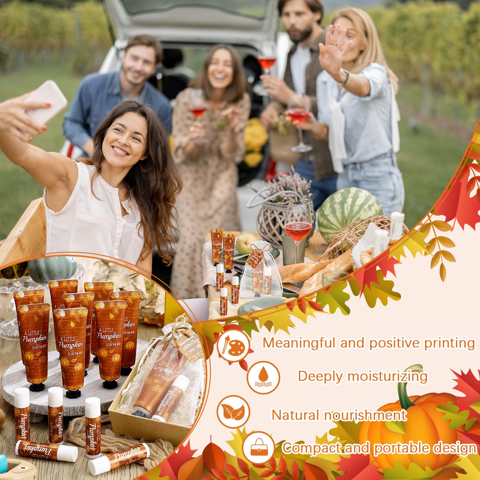 Swiffen 48 Sets 192 Pcs Fall Thanksgiving Baby Shower Gifts Bulk – Pumpkin Hand Cream & Lip Balm Favors
