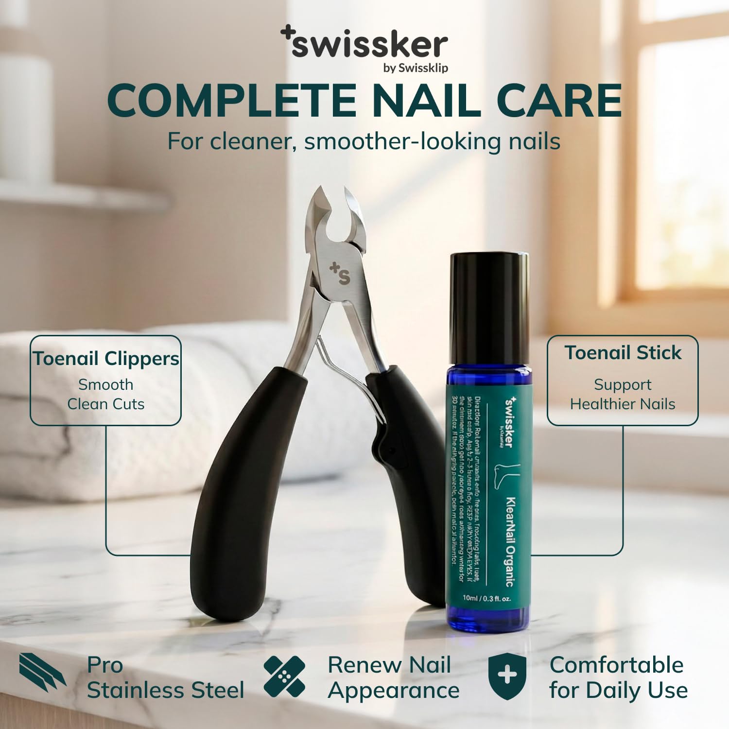 Swissklip Medi-Care KlearNail Toenail Stick – Natural Nail Renewal for Brittle Nails | Pack of 2 | 10ml | Made in USA
