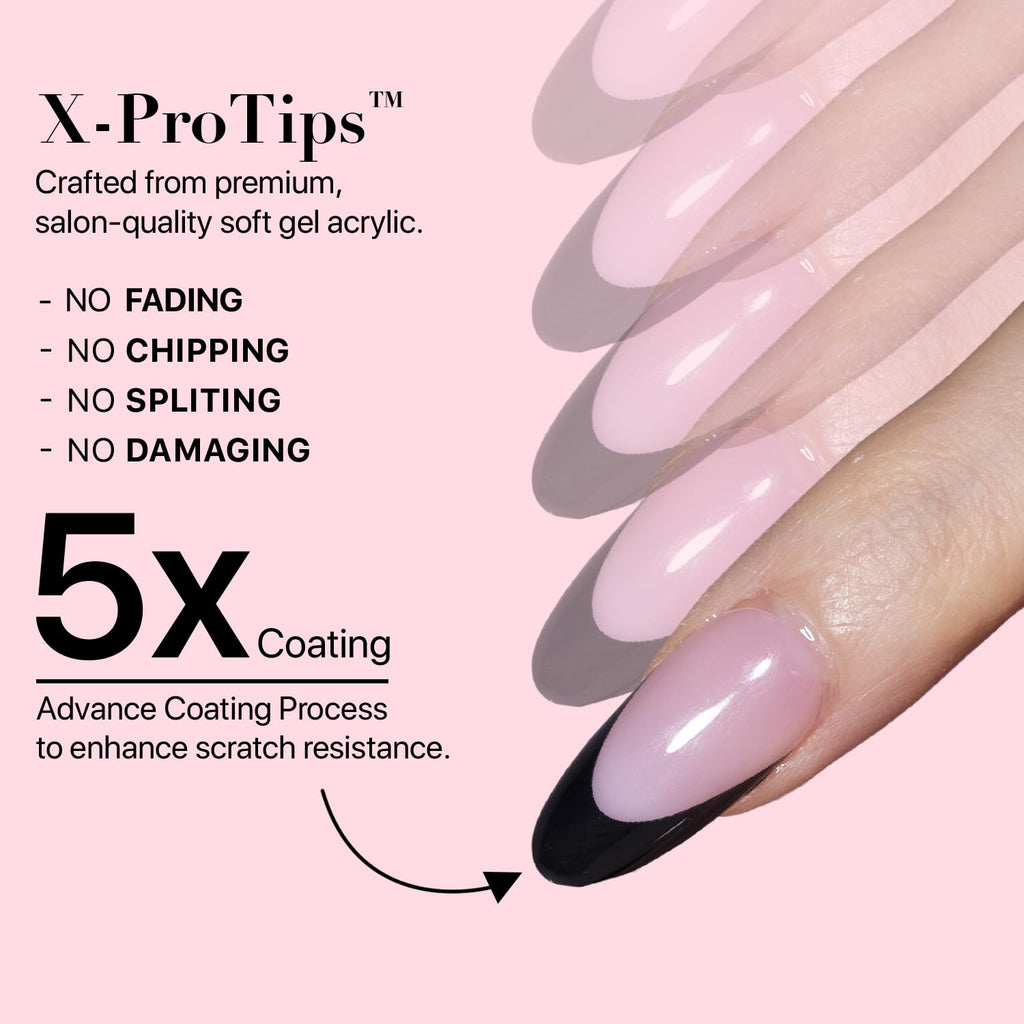 SXC Black Series French Tip Press-On Nails – X-Pro Tips Starter Kit (150pcs, 15 sizes, 5 styles)