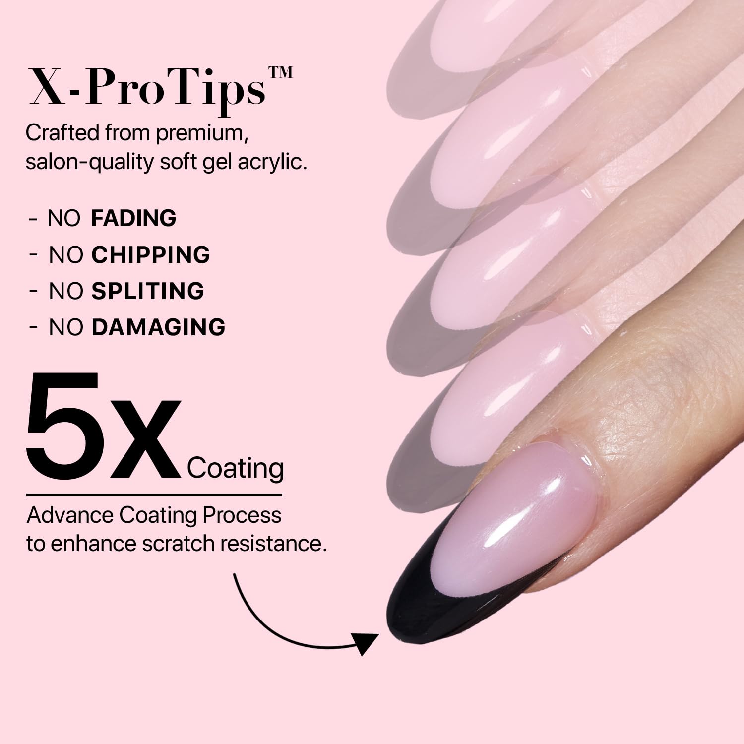 SXC Black Series French Tip Press-On Nails – X-Pro Tips Starter Kit (150pcs, 15 sizes, 5 styles)