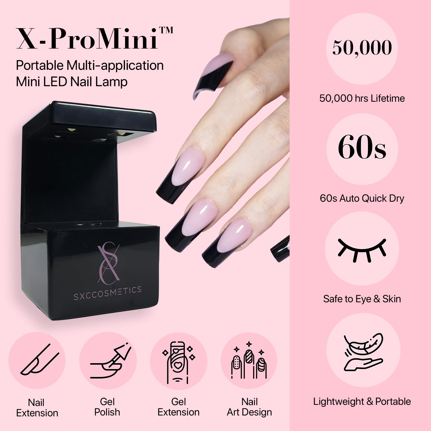 SXC Black Series French Tip Press-On Nails – Extra Short Almond, X-Pro Tips Starter Kit (160pcs)
