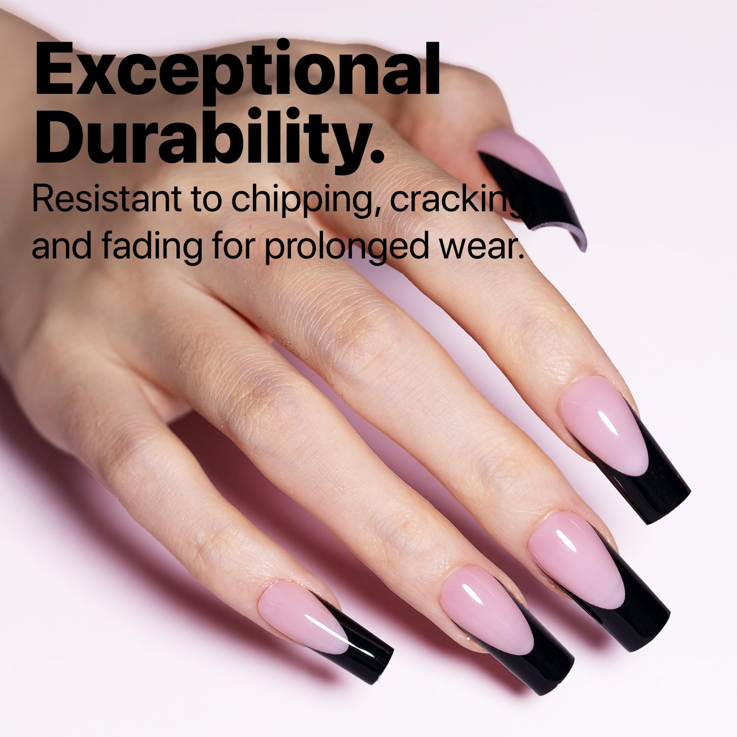 SXC French Tip Press-On Nails – 150 Pieces, Ultra Fit, Pre-Applied Primer & Base Coat (BLACK117-M Square)
