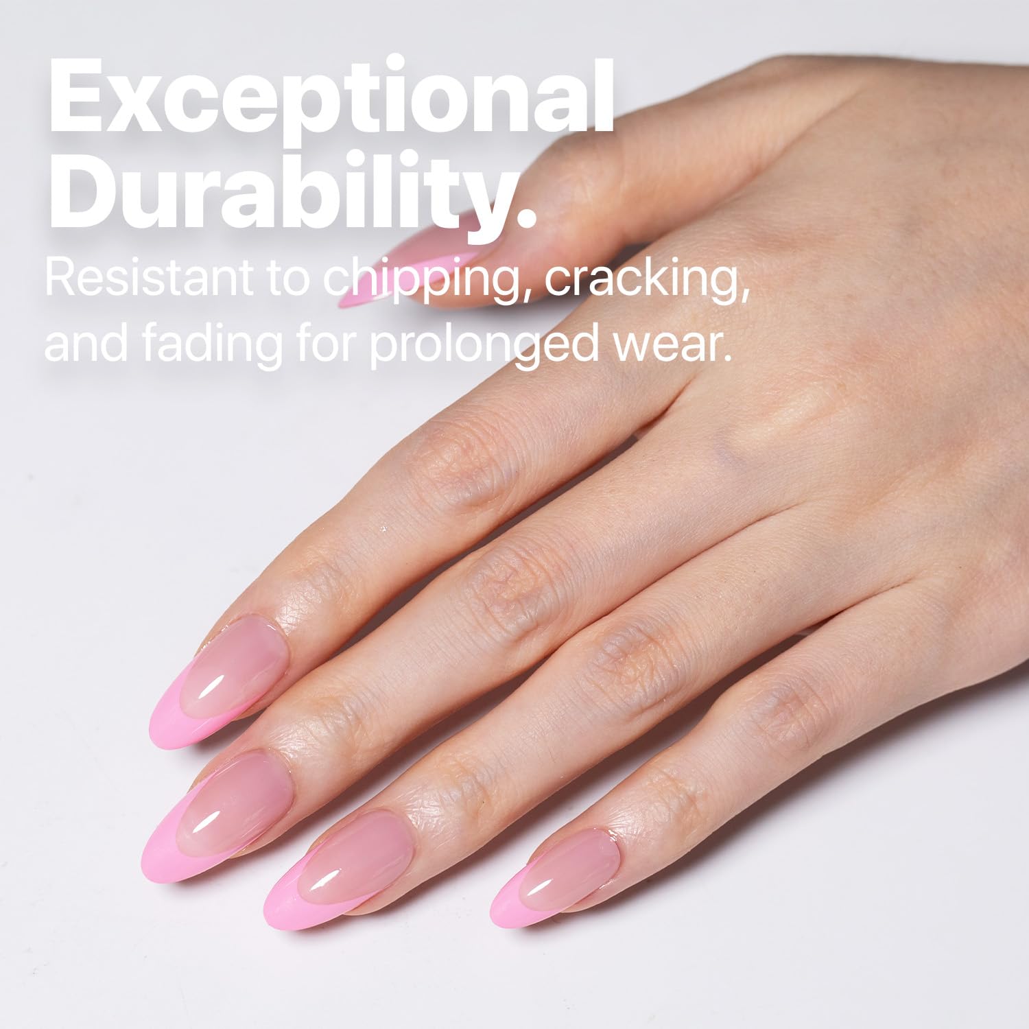 SXC French Tip Press On Nails – 150-Piece Ultra Fit Kit with Pre-applied Primer & Base Coat (5PINK115-M Almond)
