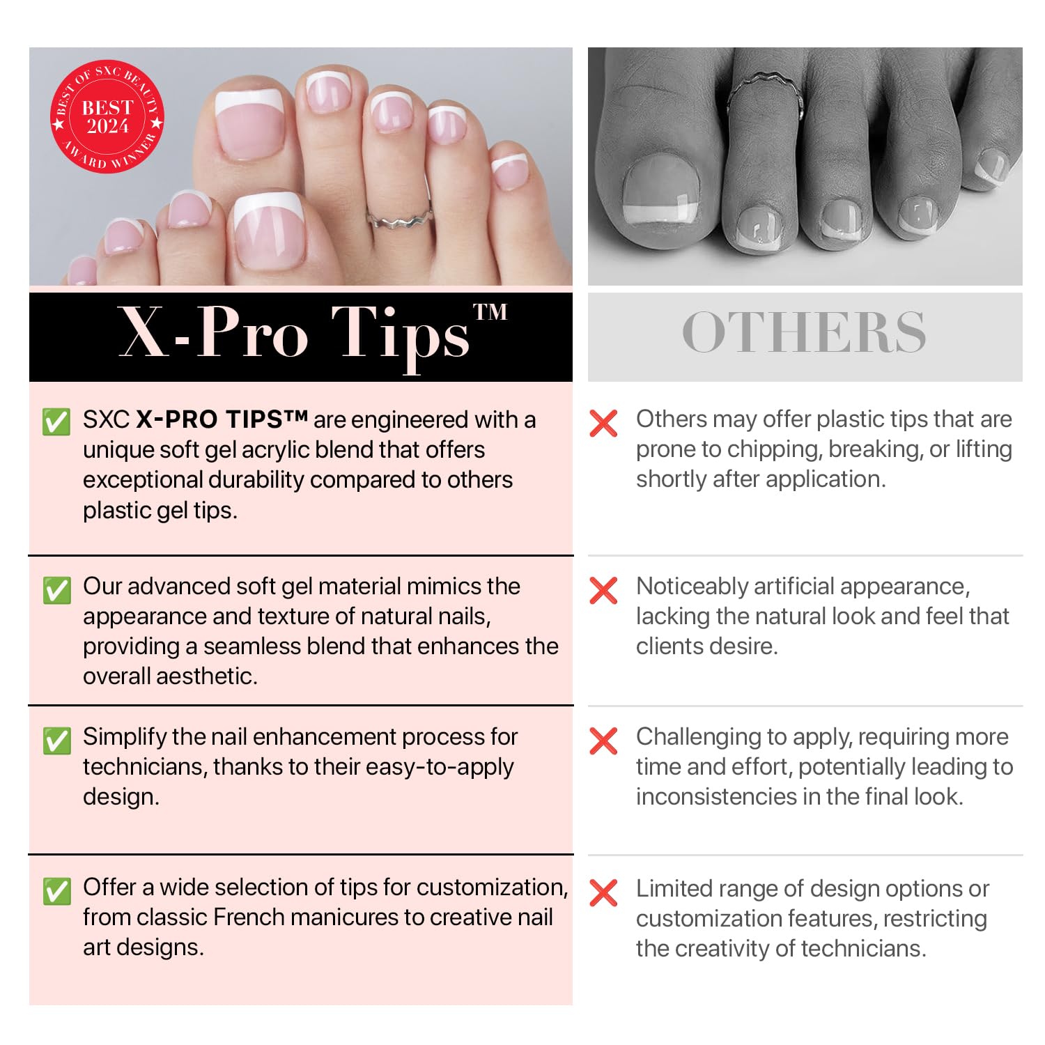 SXC Cosmetics X-Pro Tips French Tip Press On Toenails for Women – Short Brown French, Acrylic Soft Gel System