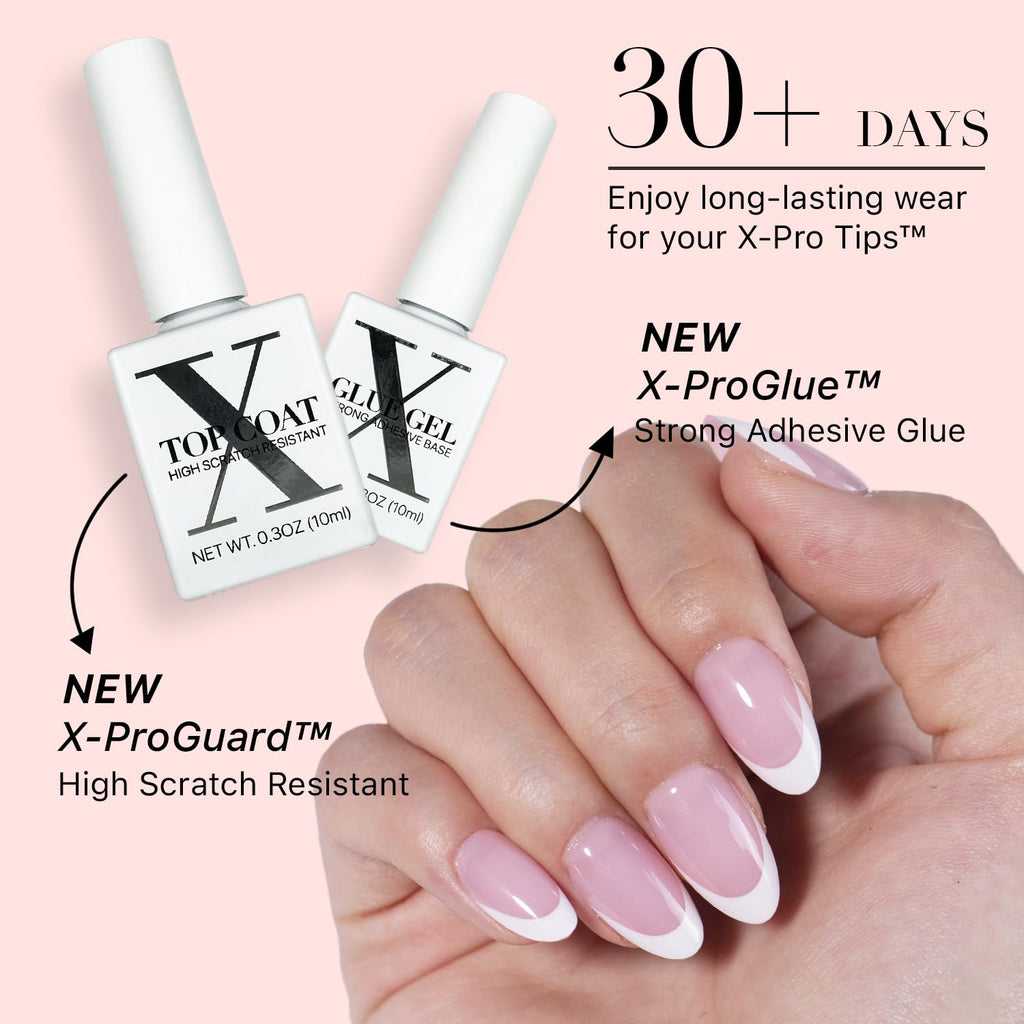 SXC French Tip Press-On Nails Pink Series – Short Almond X-Pro Tips