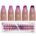 SXC French Tip Press On Nails – 150-Piece Ultra Fit Kit, 15 Sizes, Pre-Applied Primer & Base Coat (Coffin 5PURPLE119-S)