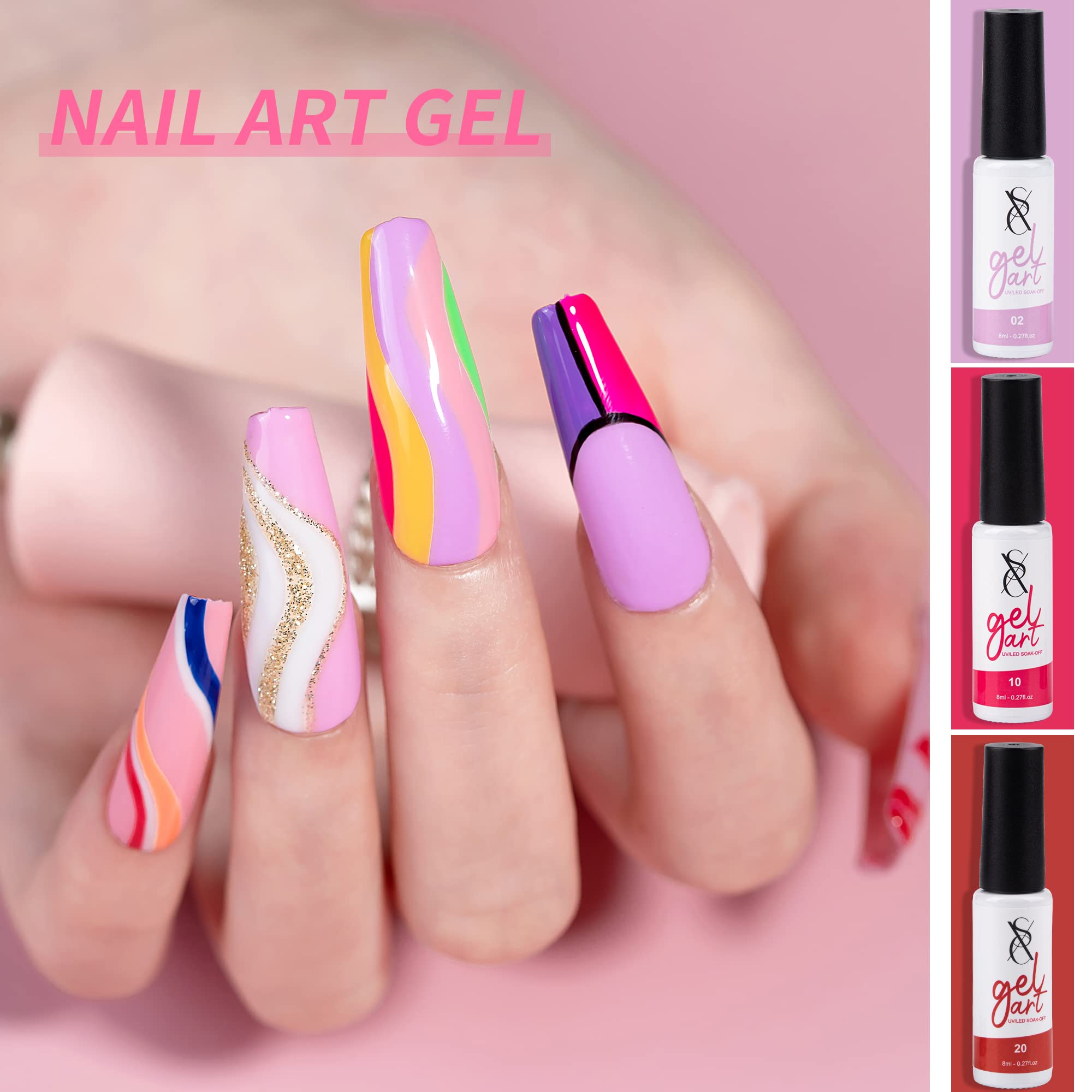 SXC Cosmetics 24-Color Gel Liner Set with Built-in Brush – Soak-Off Gel Polish for Nail Art