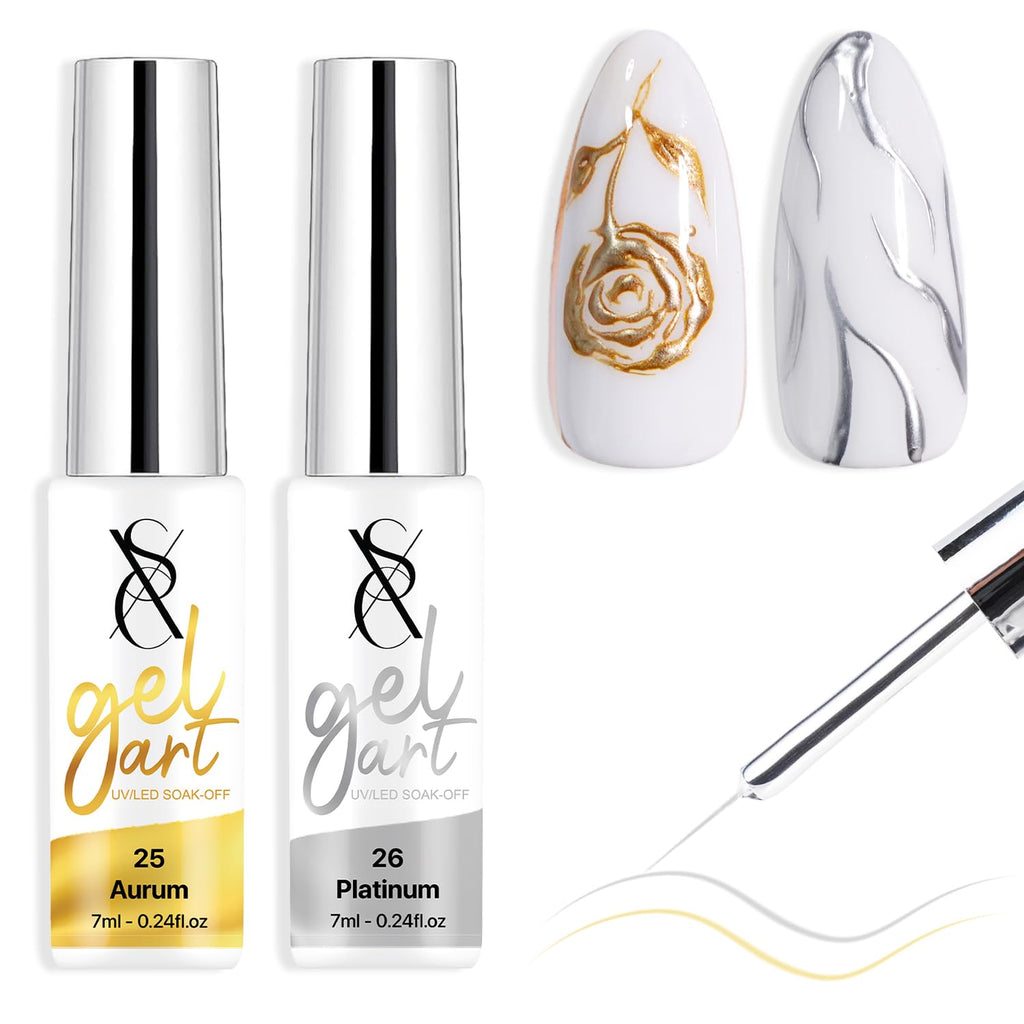 SXC Gel Liner Nail Art Set – Gold & Silver | Precision Brush, High-Gloss Finish