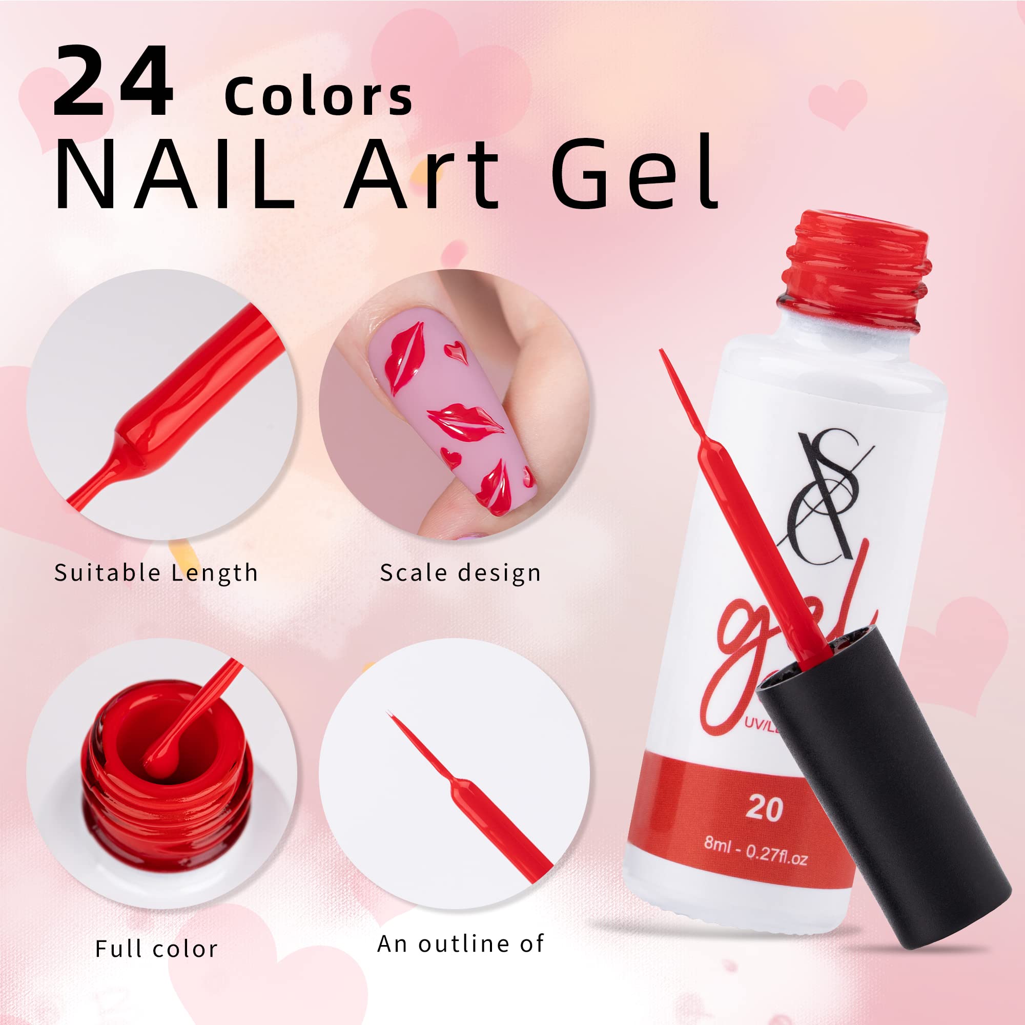 SXC Cosmetics 24-Color Gel Liner Set with Built-in Brush – Soak-Off Gel Polish for Nail Art
