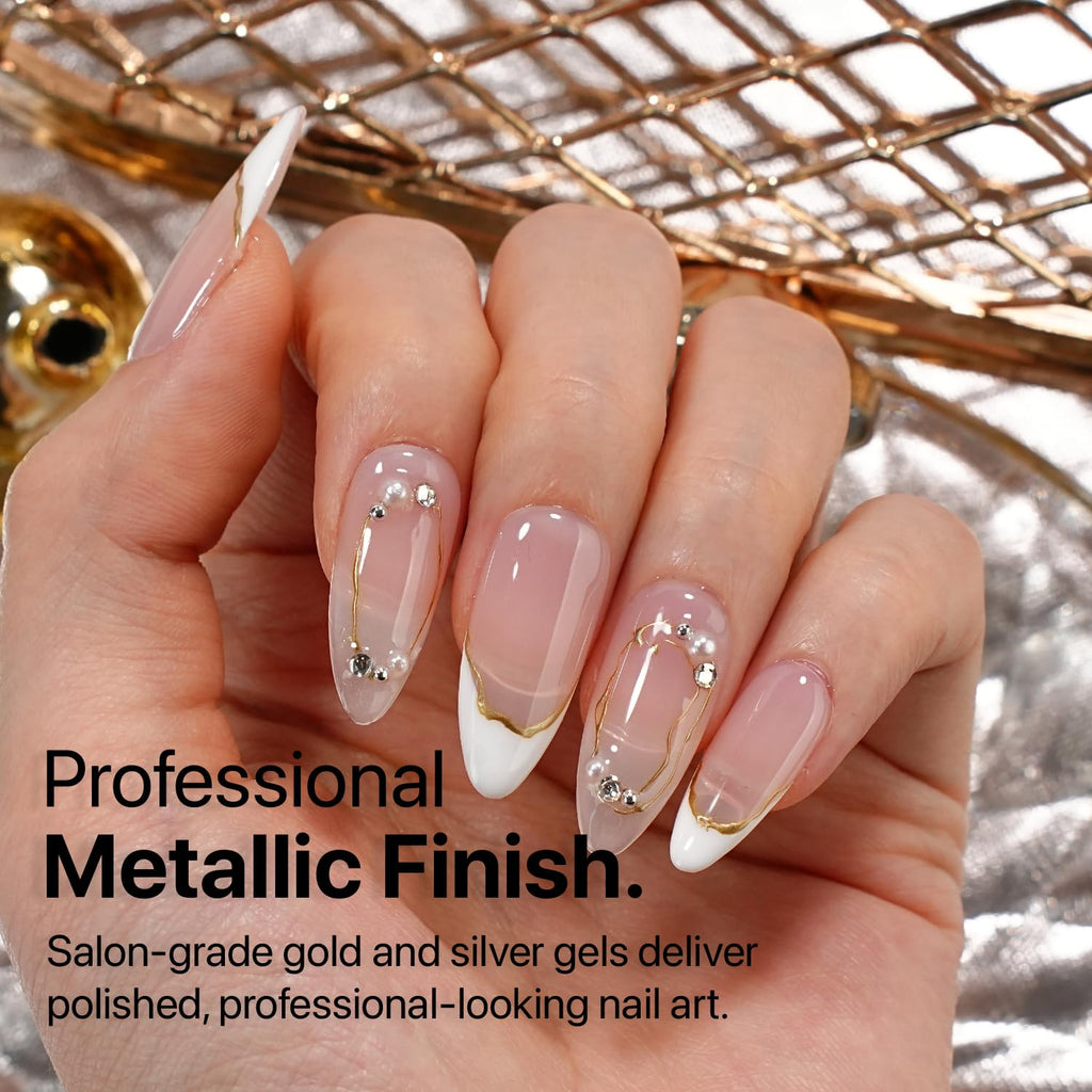 SXC Gel Liner Nail Art Set – Gold & Silver | Precision Brush, High-Gloss Finish