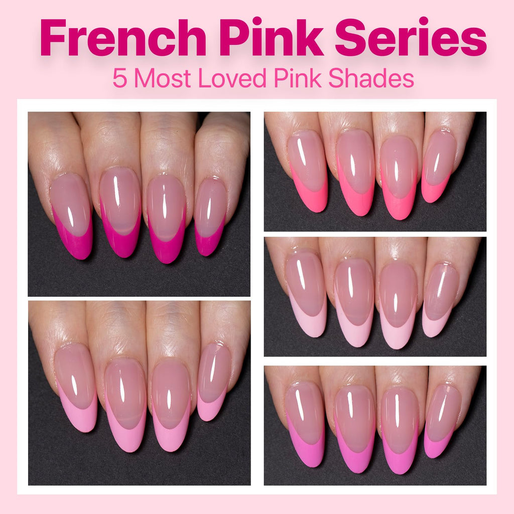 SXC French Tip Press On Nails – 150-Piece Ultra Fit Kit with Pre-applied Primer & Base Coat (5PINK115-M Almond)
