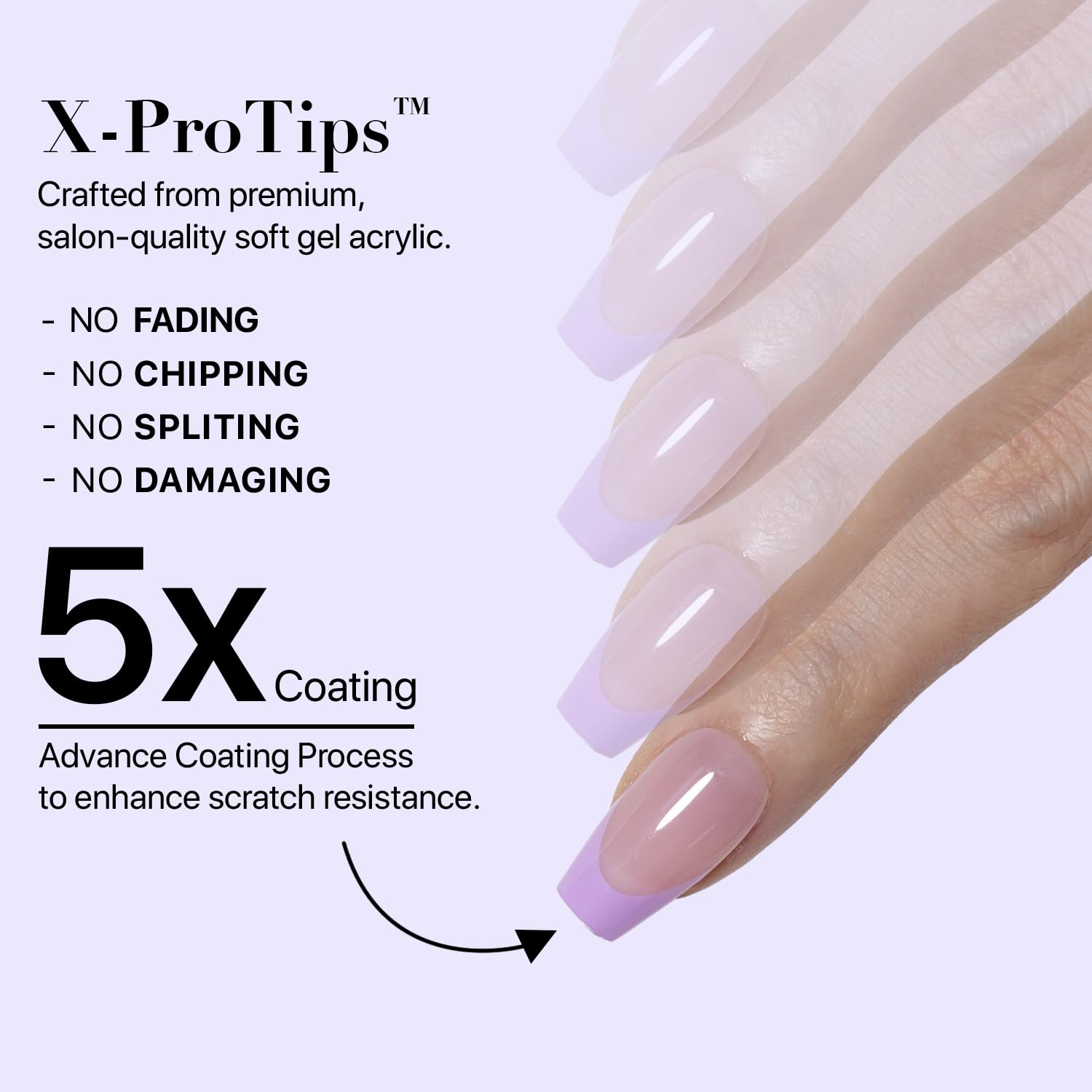 SXC French Tip Press On Nails – 150-Piece Ultra Fit Kit, 15 Sizes, Pre-Applied Primer & Base Coat (Coffin 5PURPLE119-S)