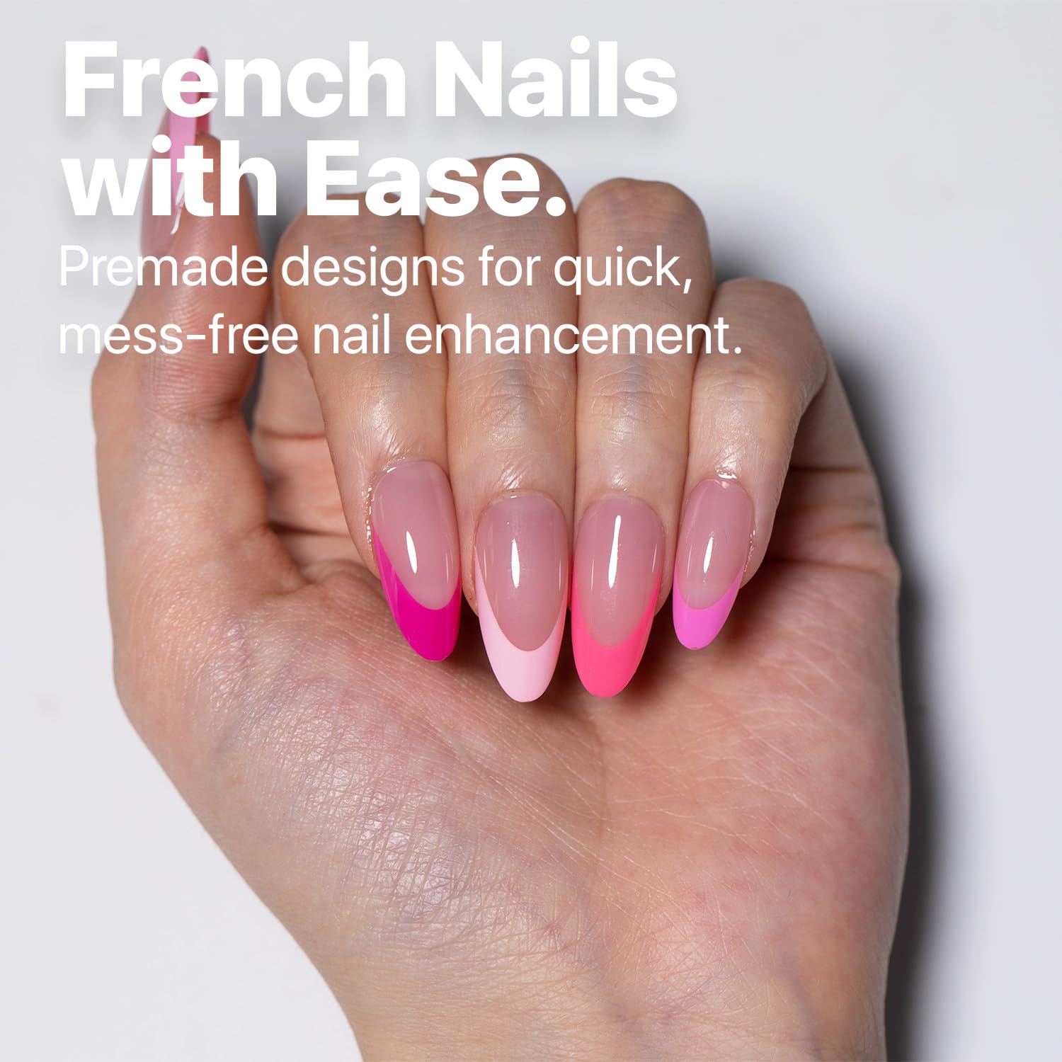 SXC French Tip Press On Nails – 150-Piece Ultra Fit Kit with Pre-applied Primer & Base Coat (5PINK115-M Almond)