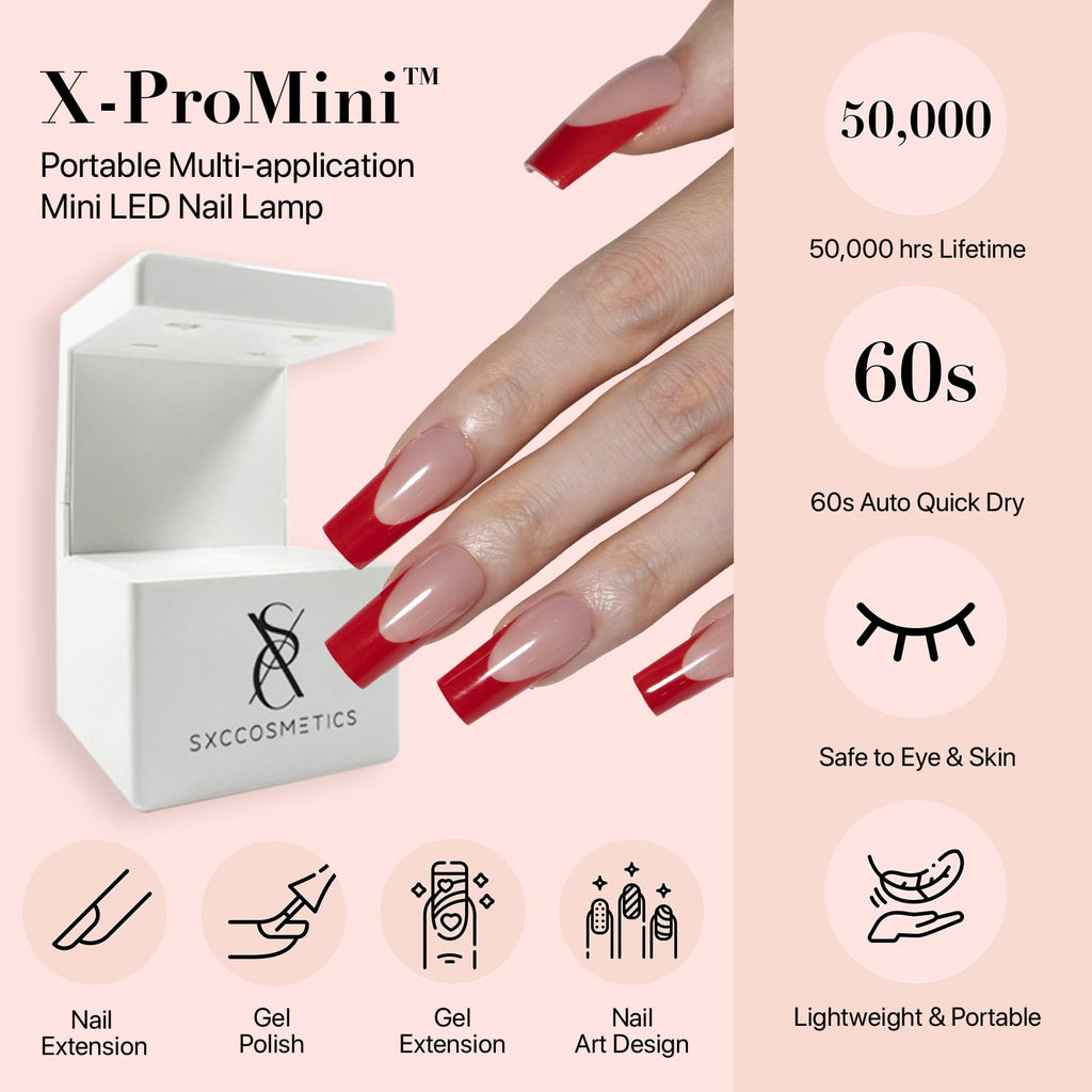 SXC Red Series French Tip Press On Nails – Short Coffin Starter Kit (160pcs, 16 sizes, 5 styles)
