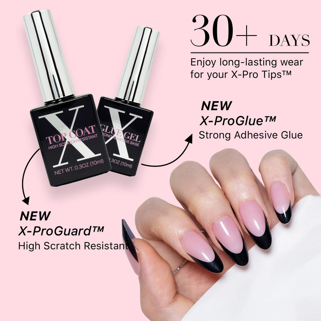 SXC Black Series French Tip Press-On Nails – X-Pro Tips Starter Kit (150pcs, 15 sizes, 5 styles)