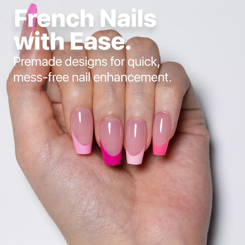 SXC French Tip Press On Nails Kit – 150 Pieces, 15 Sizes, Ultra Fit, Pre-Applied Primer & Base Coat (5PINK119-S Coffin)