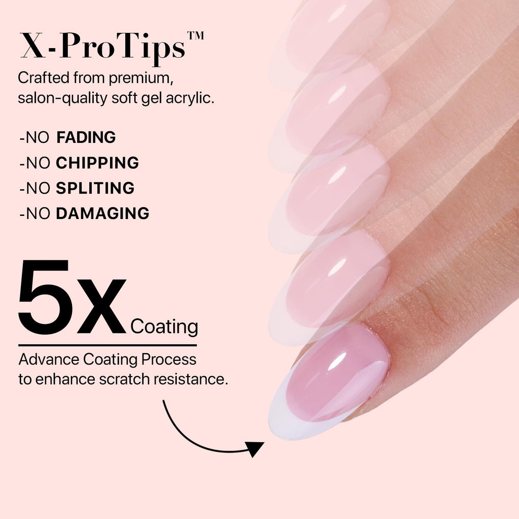 SXC French Tip Press-On Nails Pink Series – Short Almond X-Pro Tips