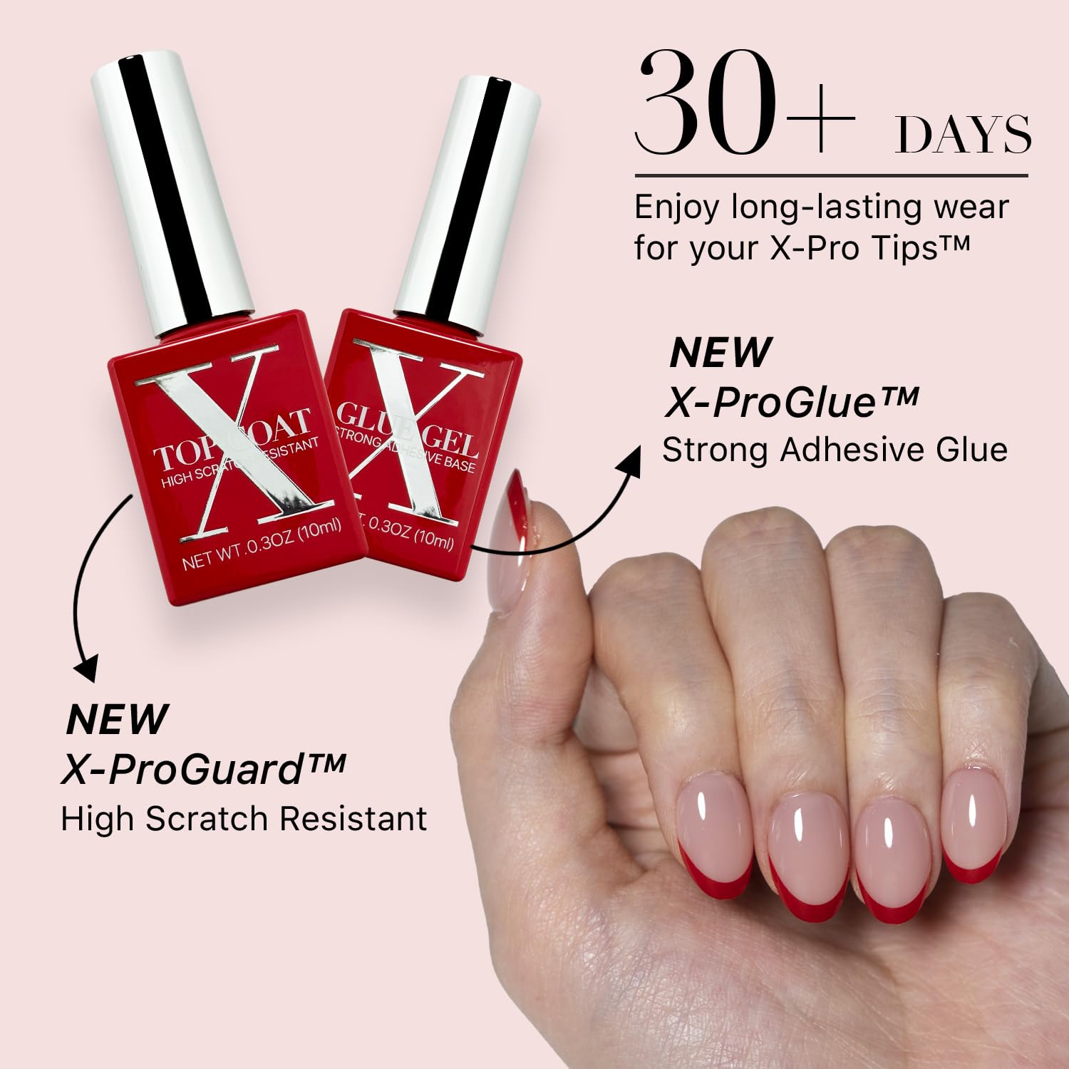 SXC Cosmetics X-Pro Tips French Tip Press-On Nails – French Red Edition (Almond, RED118KIT-XS)