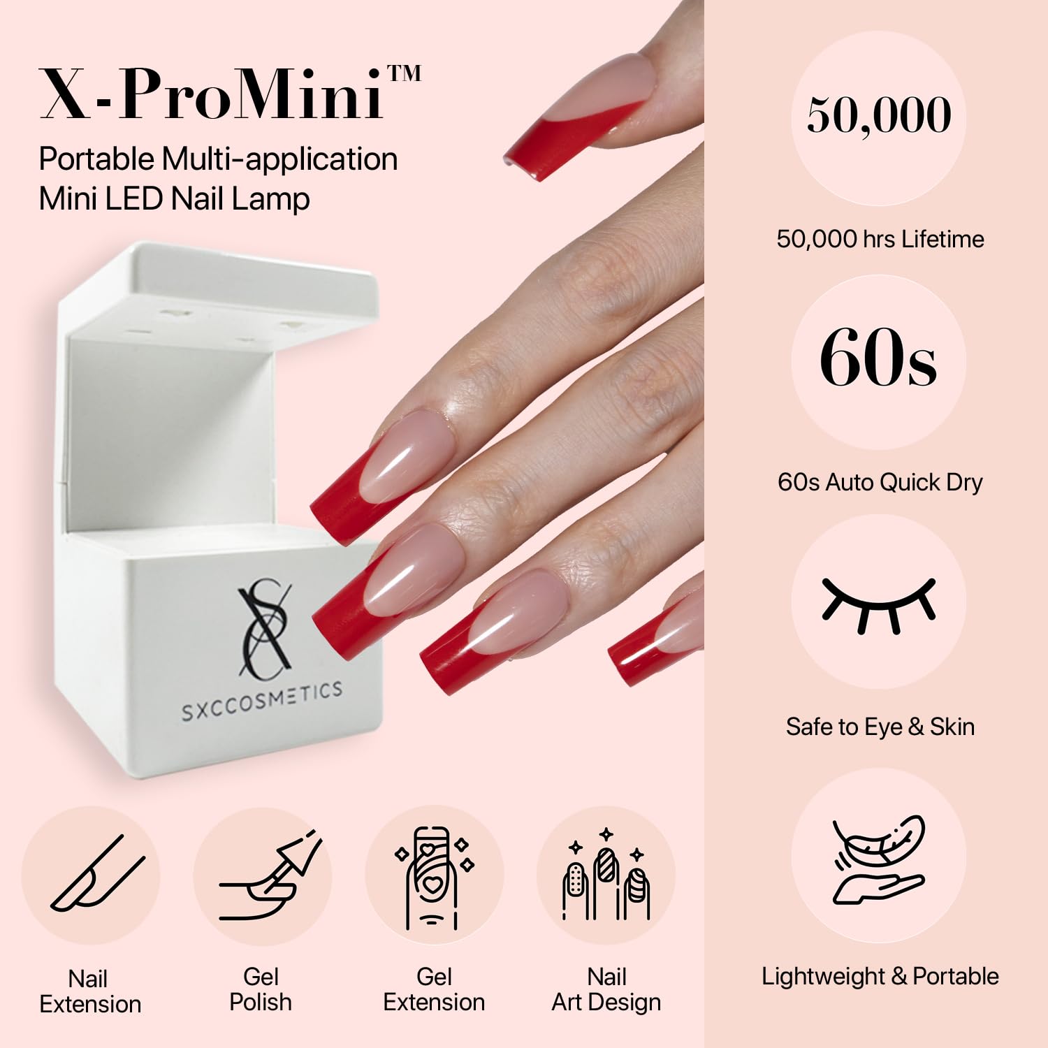 SXC Cosmetics French Tip Press On Nails – Red Series, Medium Square, X-Pro Tips Starter Kit | 150PCS, 15 Sizes, 5 Styles, Beginner-Friendly
