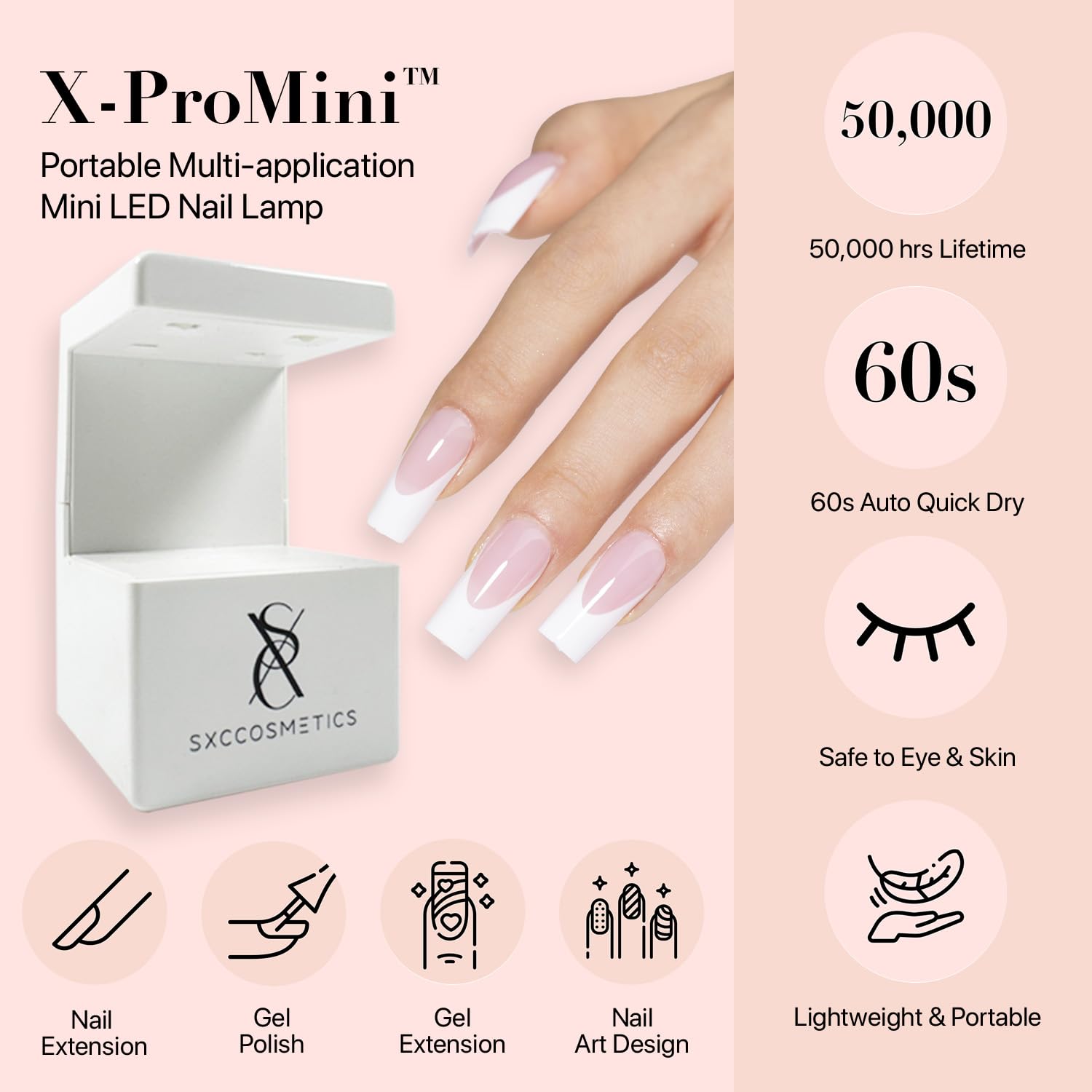 SXC Cosmetics French Tip Press-On Nails – XS Almond X-Pro Starter Kit ST118KIT
