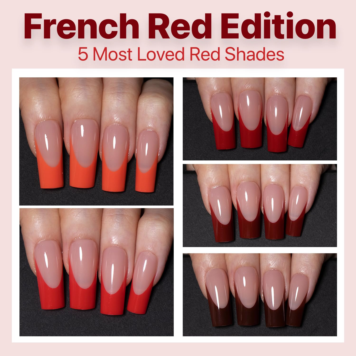 SXC Cosmetics French Tip Press On Nails – Red Series, Medium Square, X-Pro Tips Starter Kit | 150PCS, 15 Sizes, 5 Styles, Beginner-Friendly