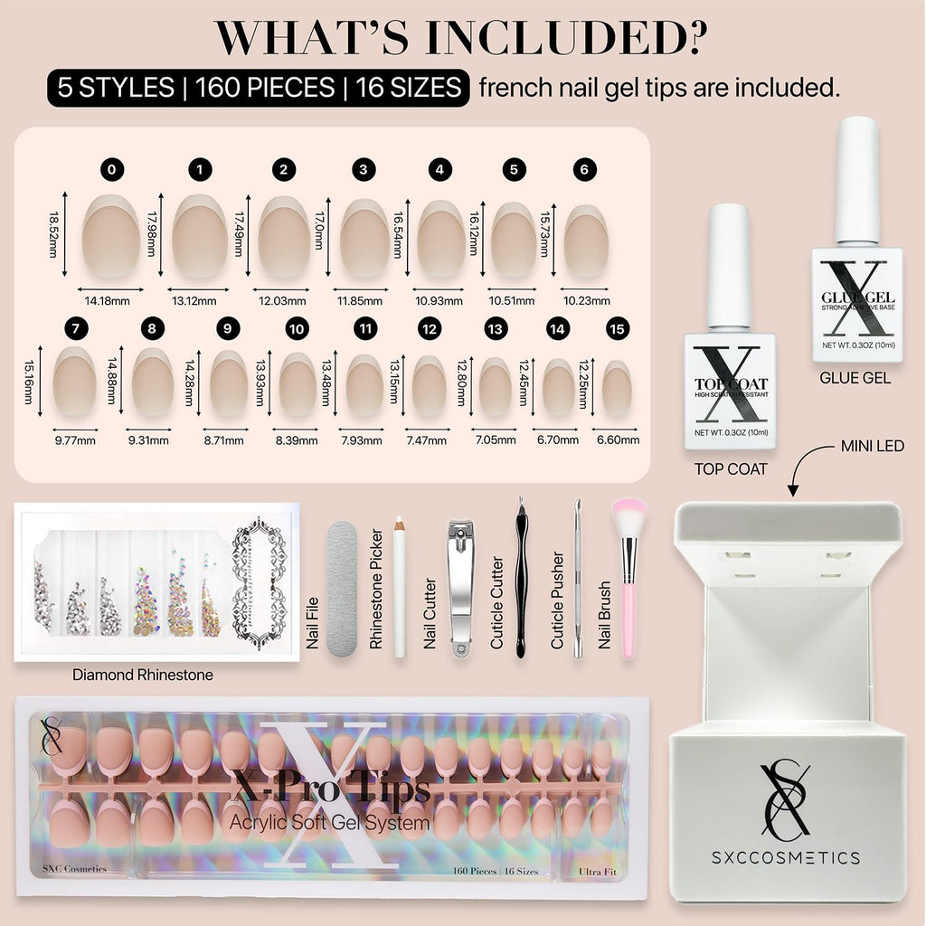 SXC Cosmetics French Tip Press-On Nails – XS Almond X-Pro Starter Kit ST118KIT