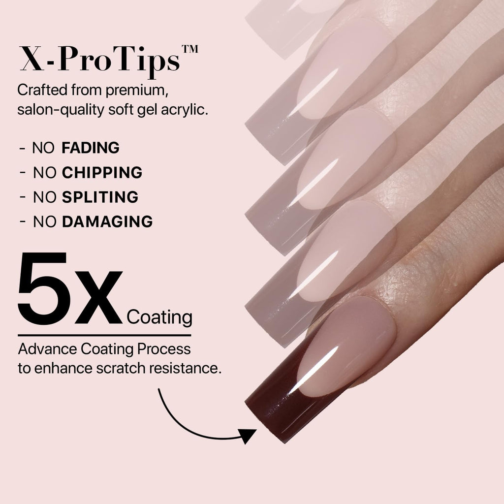 SXC Cosmetics French Tip Press On Nails – Red Series, Medium Square, X-Pro Tips Starter Kit | 150PCS, 15 Sizes, 5 Styles, Beginner-Friendly