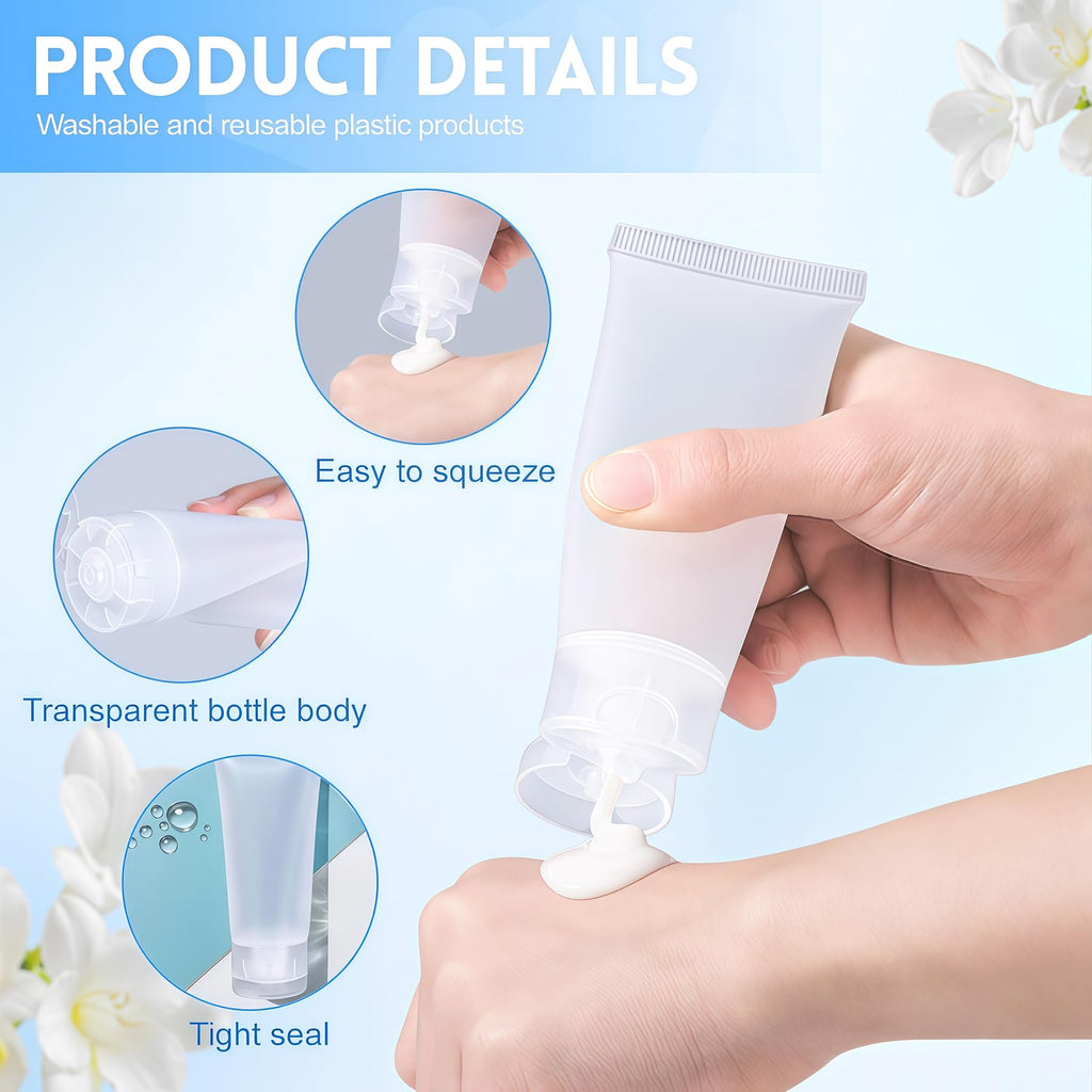 SYBL 20Pcs 50ml Clear Refillable Tubes – Leak-Proof Cosmetic Containers