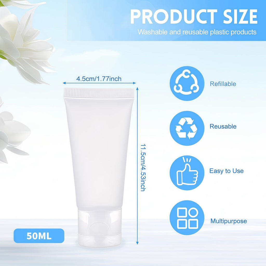 SYBL 20Pcs 50ml Clear Refillable Tubes – Leak-Proof Cosmetic Containers