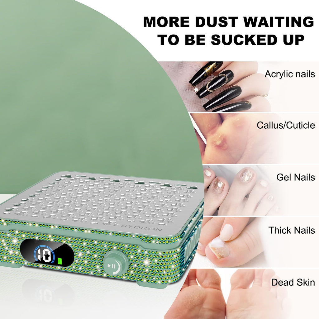 SYDRON Nail Dust Collector 1000Pa – 10 Speed, Low Noise, Dark Green Diamond