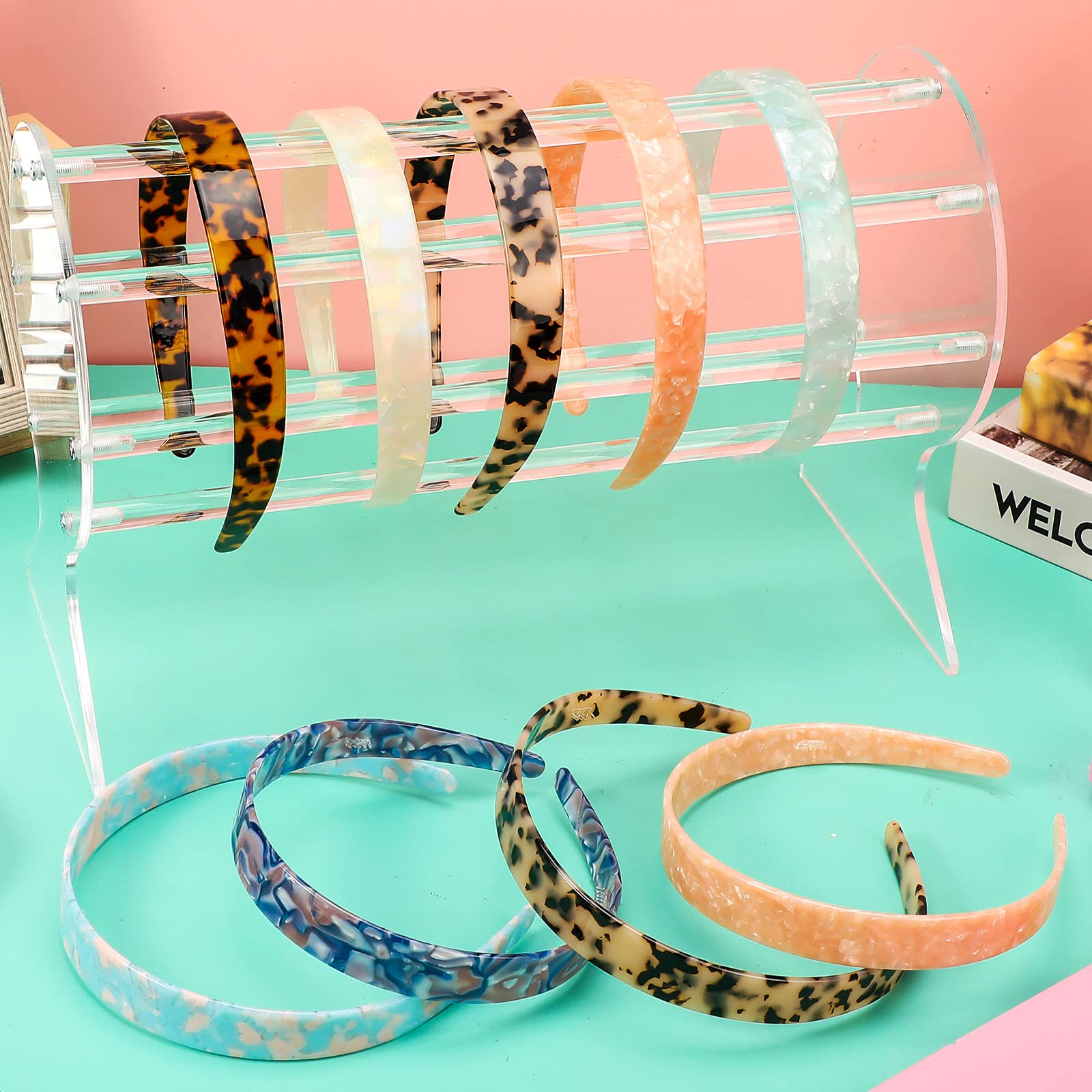 Syhood 3 Colors Tortoise Shell Headband Set – Wide Acetate & Resin Hairbands with Teeth (White Laser, Leopard, Ivory)