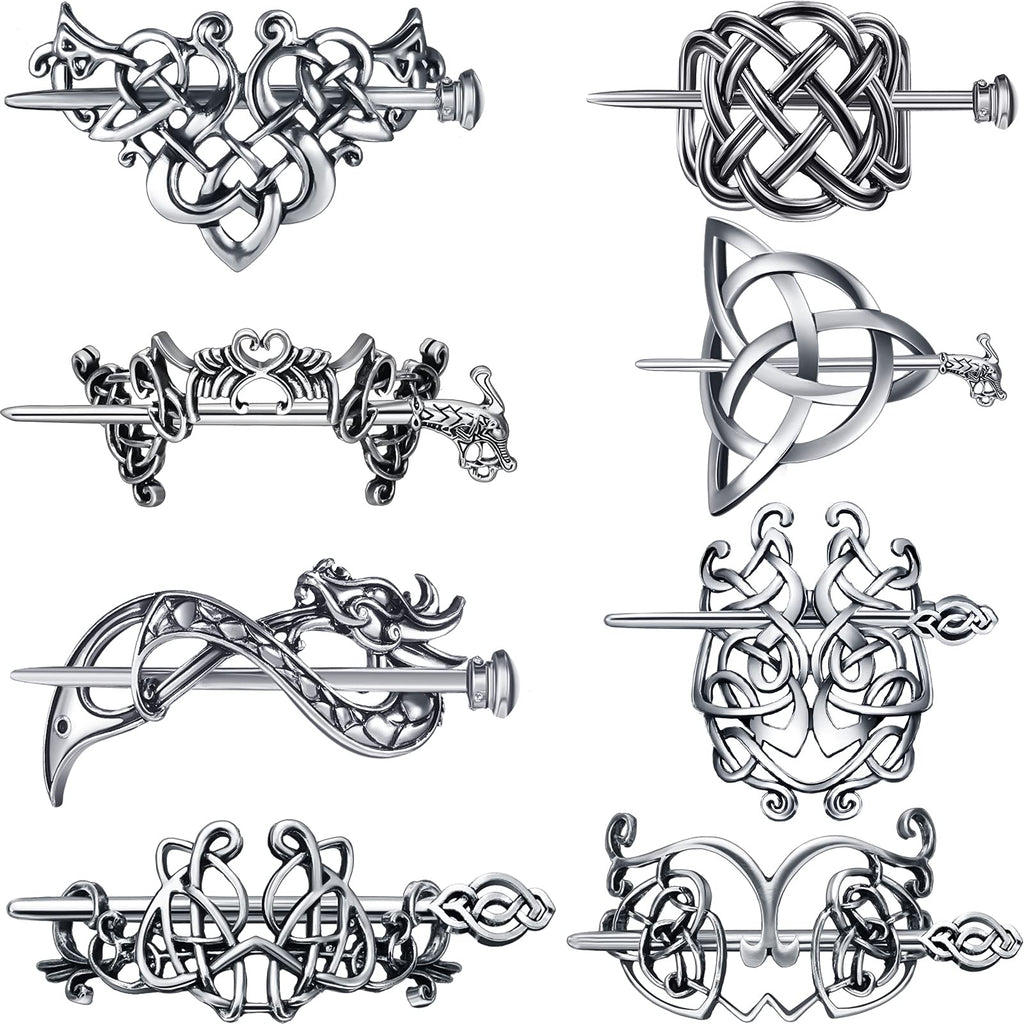 Syhood Viking Celtic Hair Clips – 8-Piece Vintage Knot Hairpins in Silver for Women