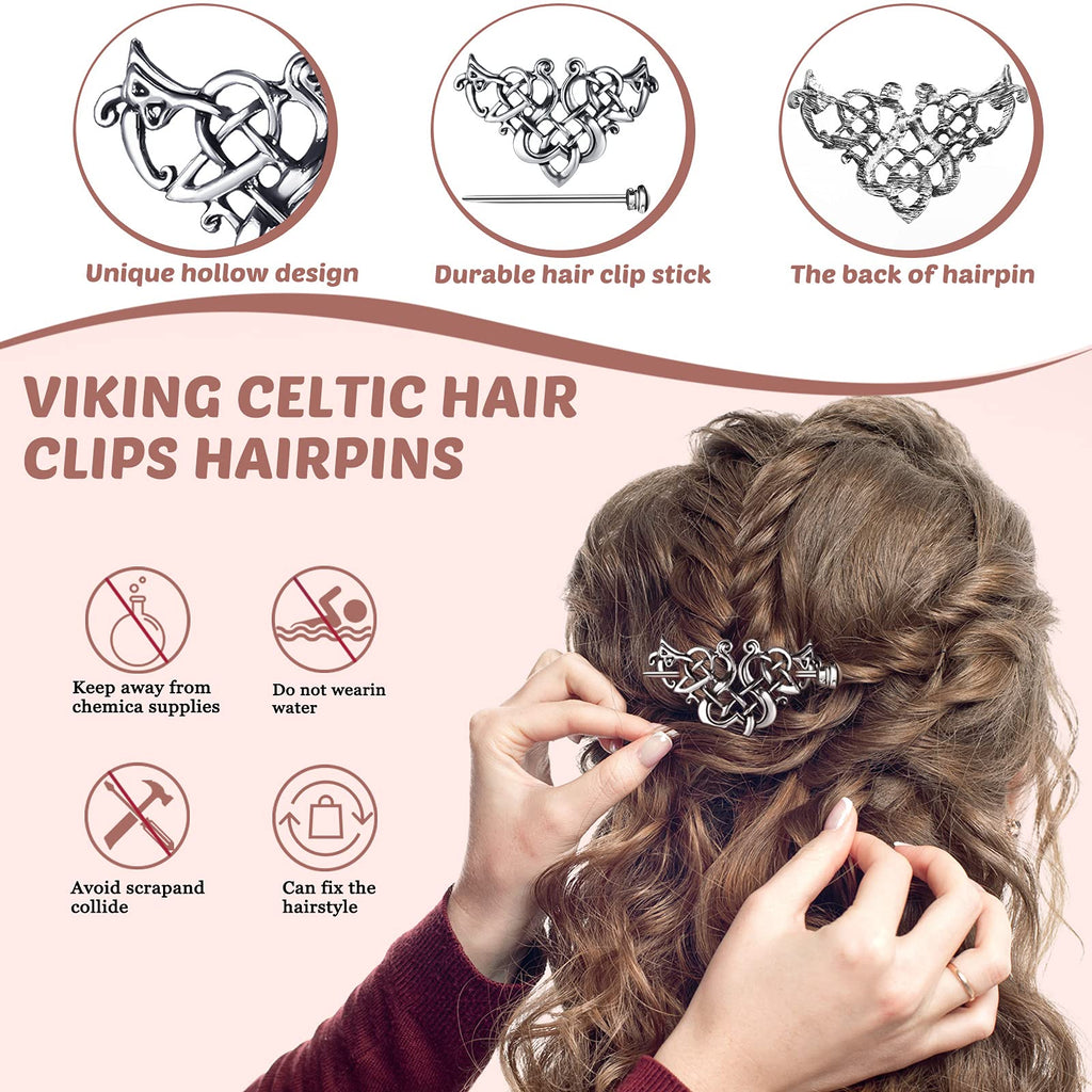 Syhood Viking Celtic Hair Clips – 8-Piece Vintage Knot Hairpins in Silver for Women
