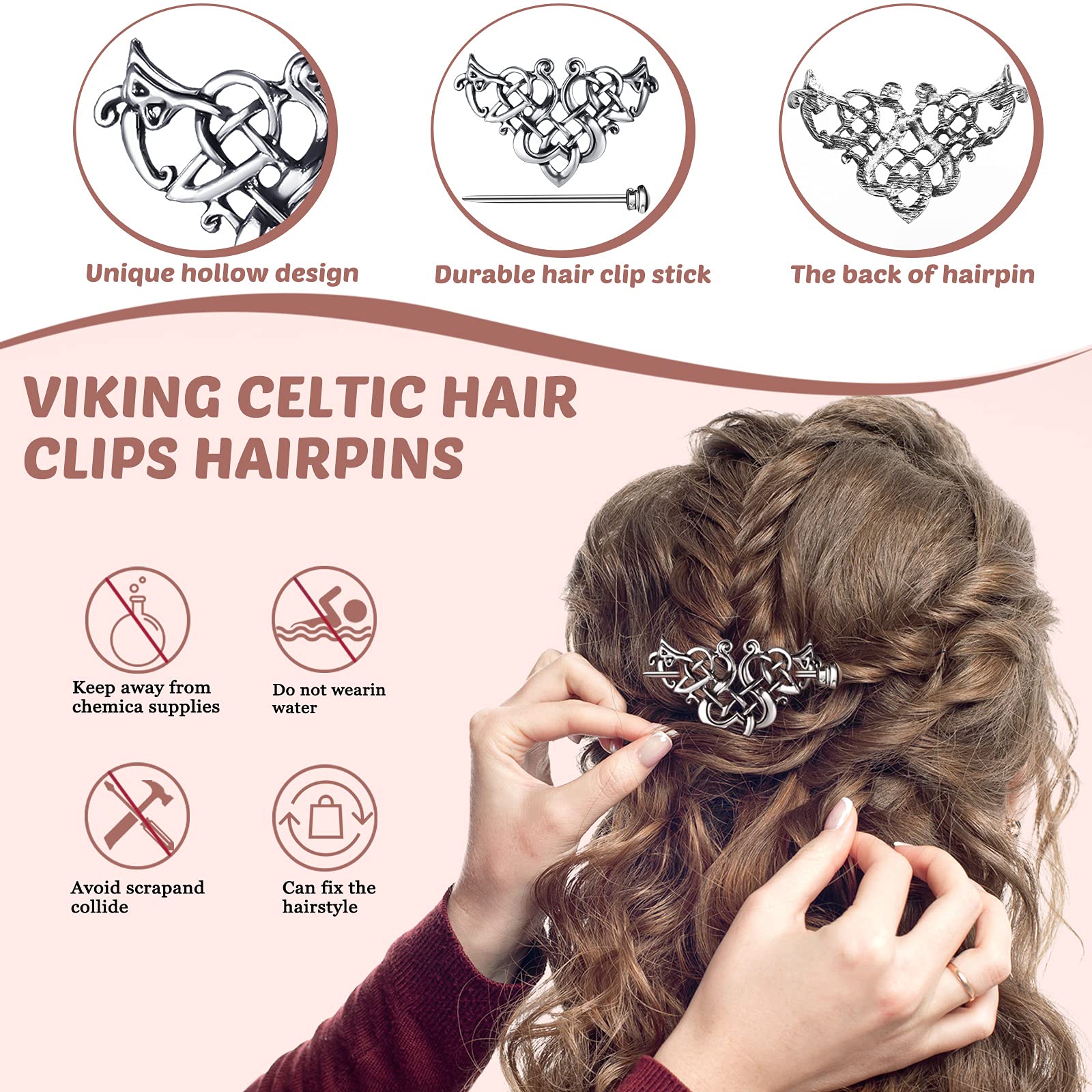 Syhood Viking Celtic Hair Clips – 8-Piece Vintage Knot Hairpins in Silver for Women