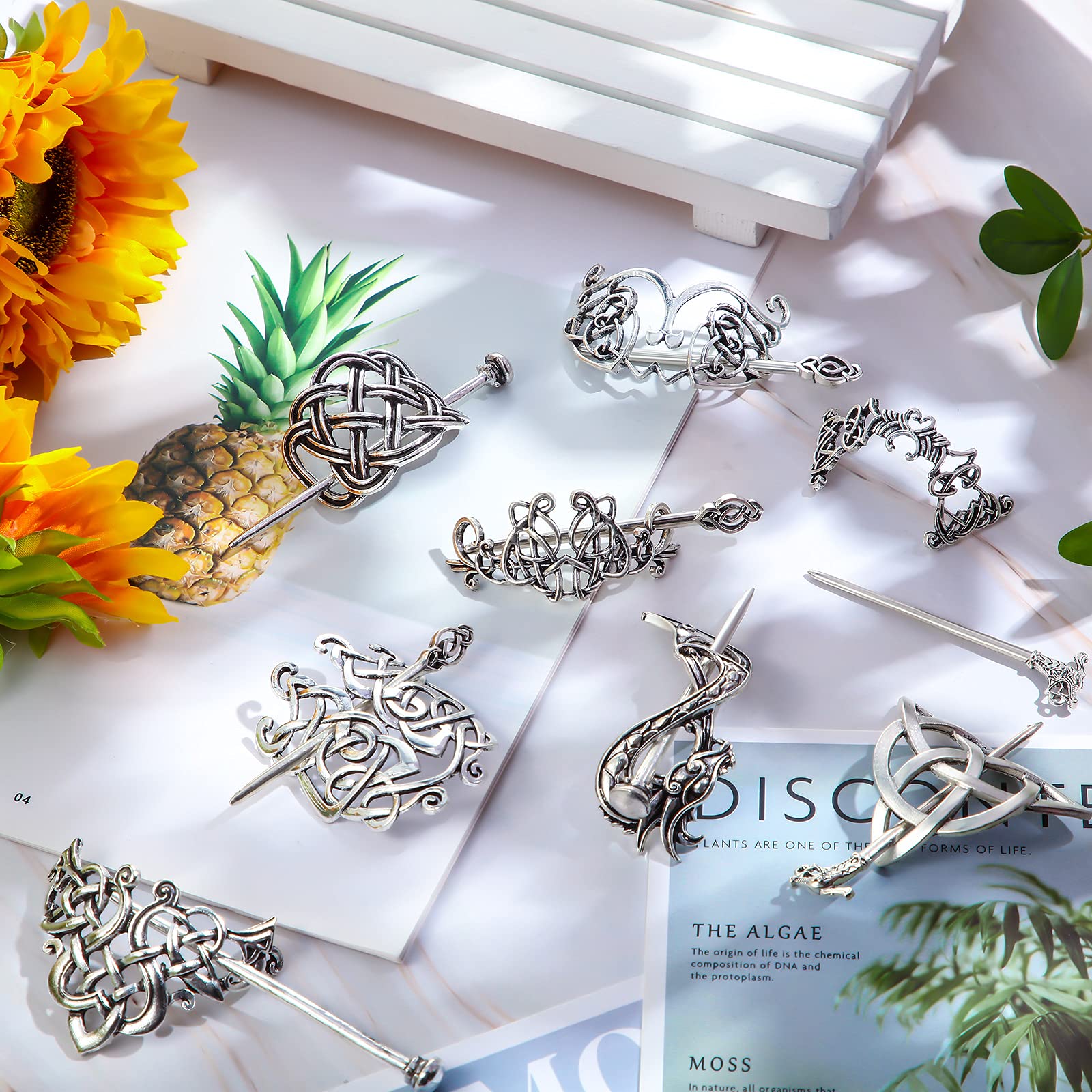 Syhood Viking Celtic Hair Clips – 8-Piece Vintage Knot Hairpins in Silver for Women